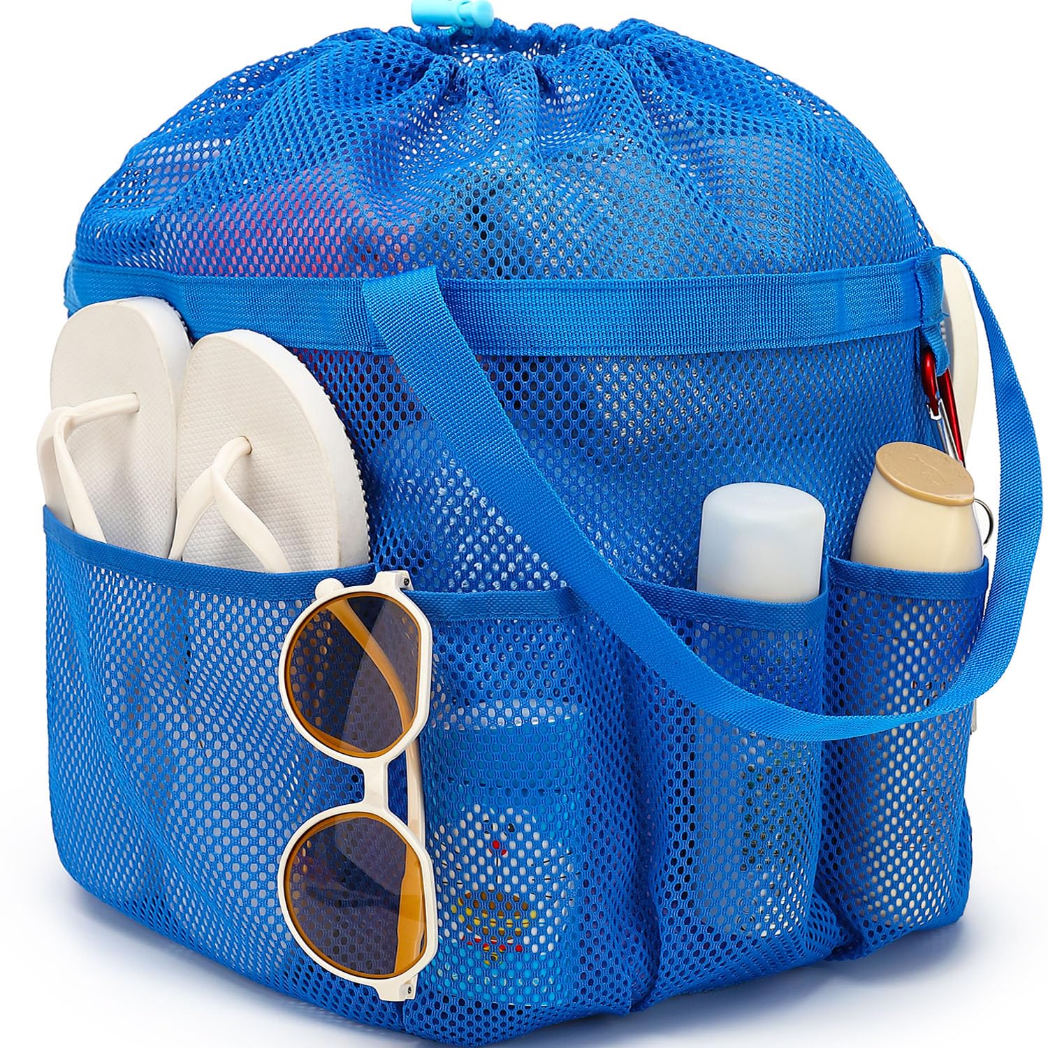Fammart Mesh Shower Caddy Portable with Drawstring, Dorm Room Essentials for College Girls Guys, 8-Pocket Extra Large Shower Bag