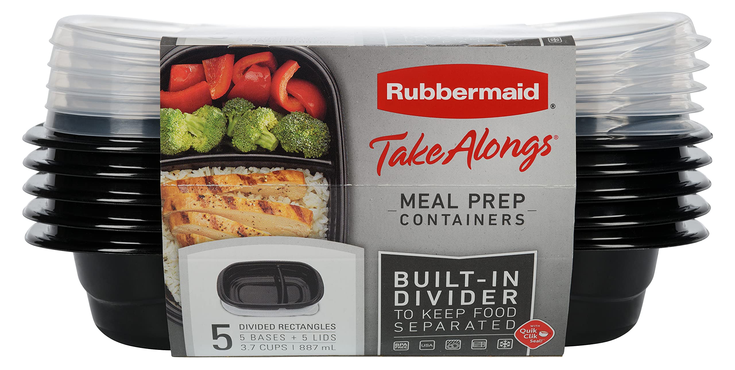 Rubbermaid Take Alongs 3.7 Cups Black Food Container And Lid 5 Pk - Total Qty: 1