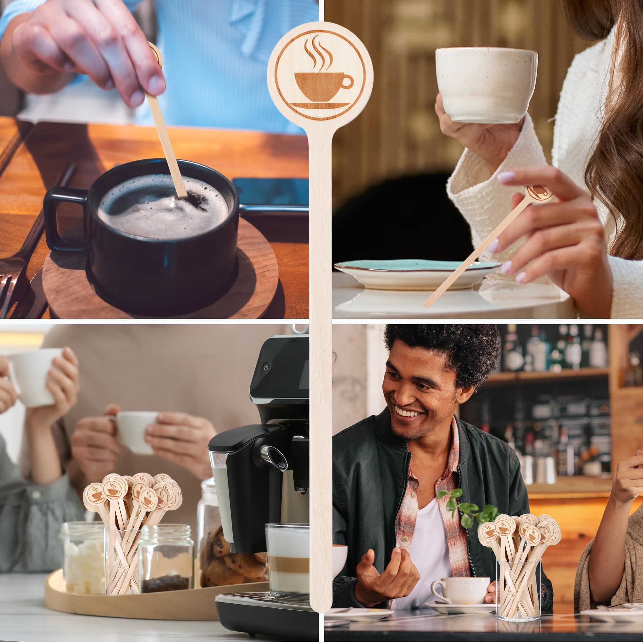100Pcs Coffee Stirrers-5.9 Inch Natural Wooden Stir Sticks With Round Ends, Disposable Eco-Friendly Biodegradable Cafe Grade Cof