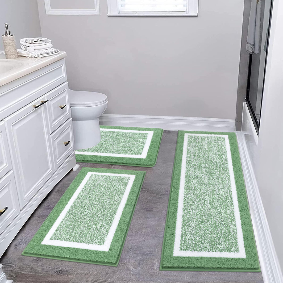 Pauwer Bathroom Rug Mat Set 3 Piece, Microfiber Shaggy Bath Set, Non-Slip Ultra Soft Carpet Mats, Absorbent With U-Shaped Toilet