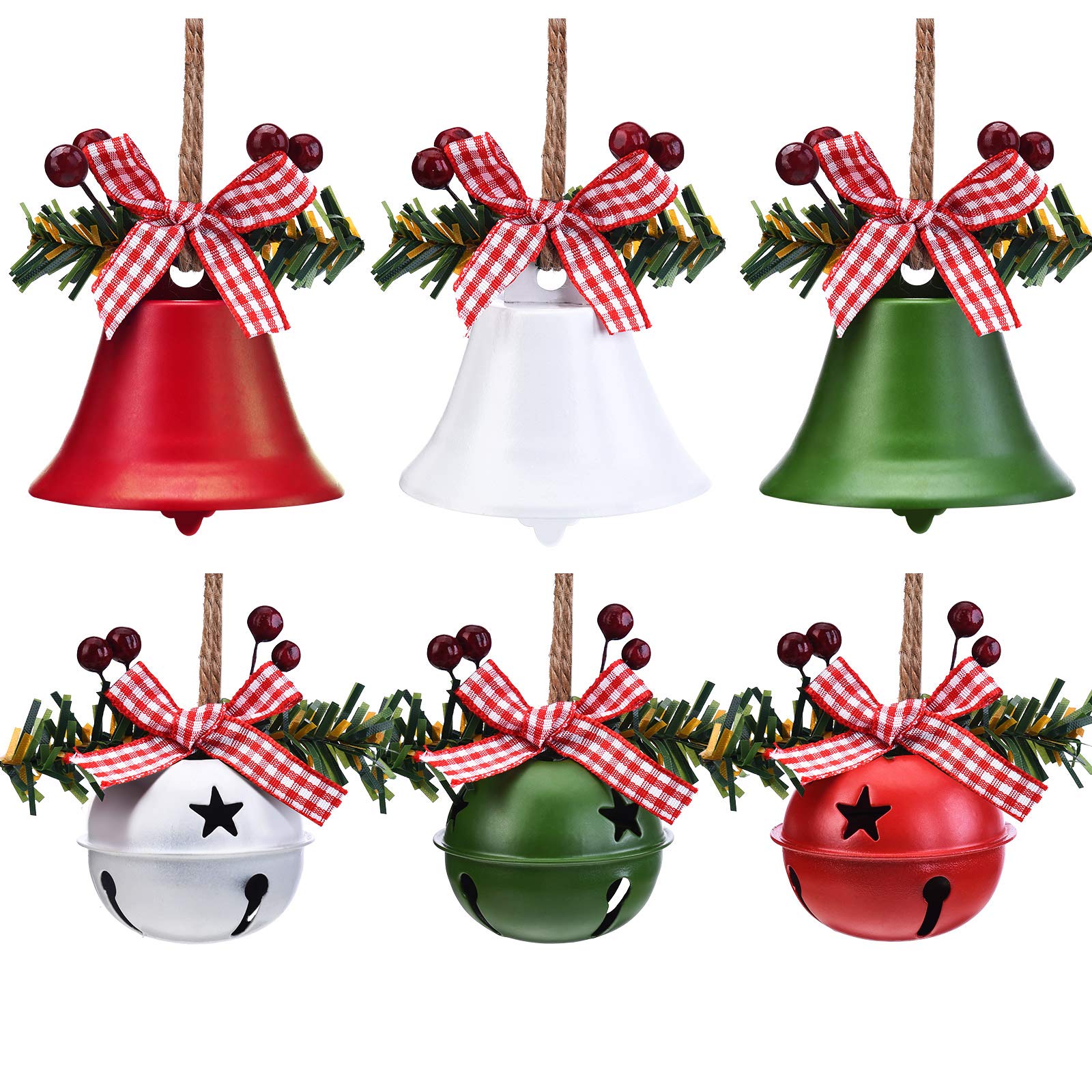 WILLBOND 6 Pieces Christmas Bell Ornaments 2025 Xmas Tree Hanging Decorations Large Size Bells with Star Cutouts Anniversary Bel