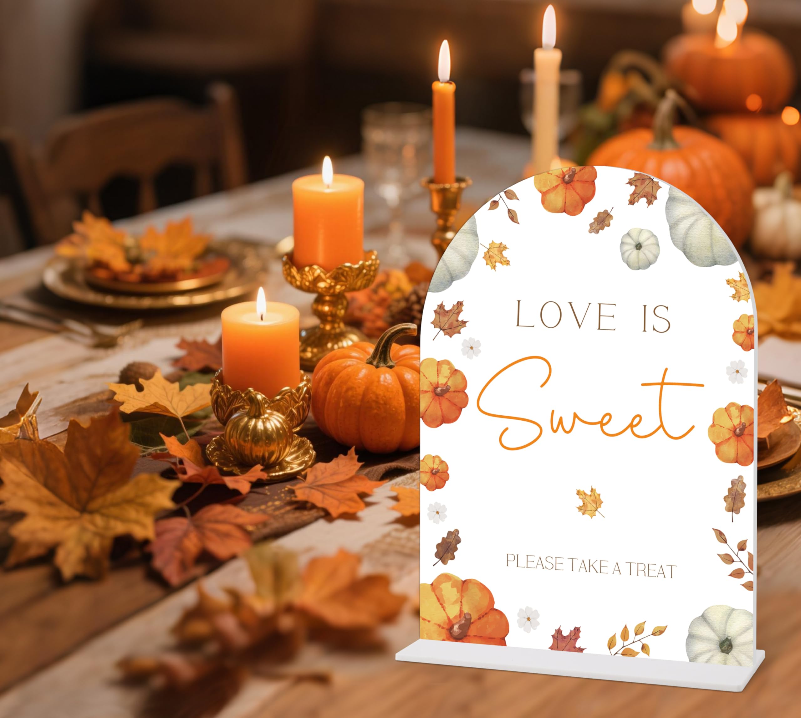 Love Is Sweet Acrylic Wedding Signs for Ceremony and Reception, Fall Pumpkin Maple Leaves Dessert Table Sign 6x8, Fall In Love B