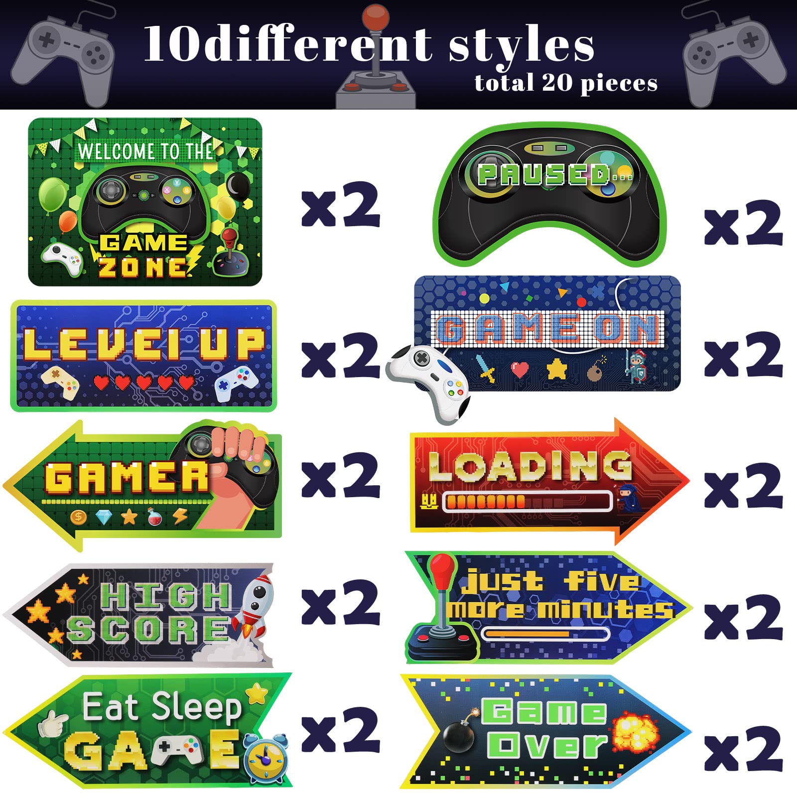Tenare 20 Pieces Video Game Party Decoration Gamer Party Favors Directional Signs Level up Birthday Decor Cutouts Welcome Suppli