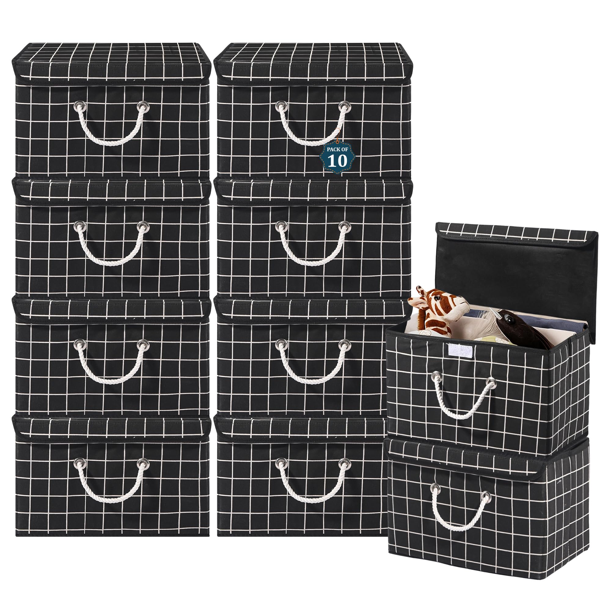 Kuber Industries Pack Of 10 Multipurpose Storage Box For Wardrobe With Lid & Handle | Large SpaceSaving Container Boxes For Sto