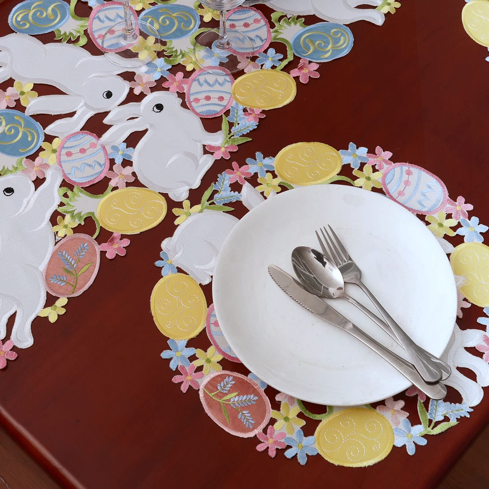 Simhomsen Embroidered Bunny And Colorful Eggs Table Runners For Easter Holiday Or Spring Season (14 X 68 Inches)