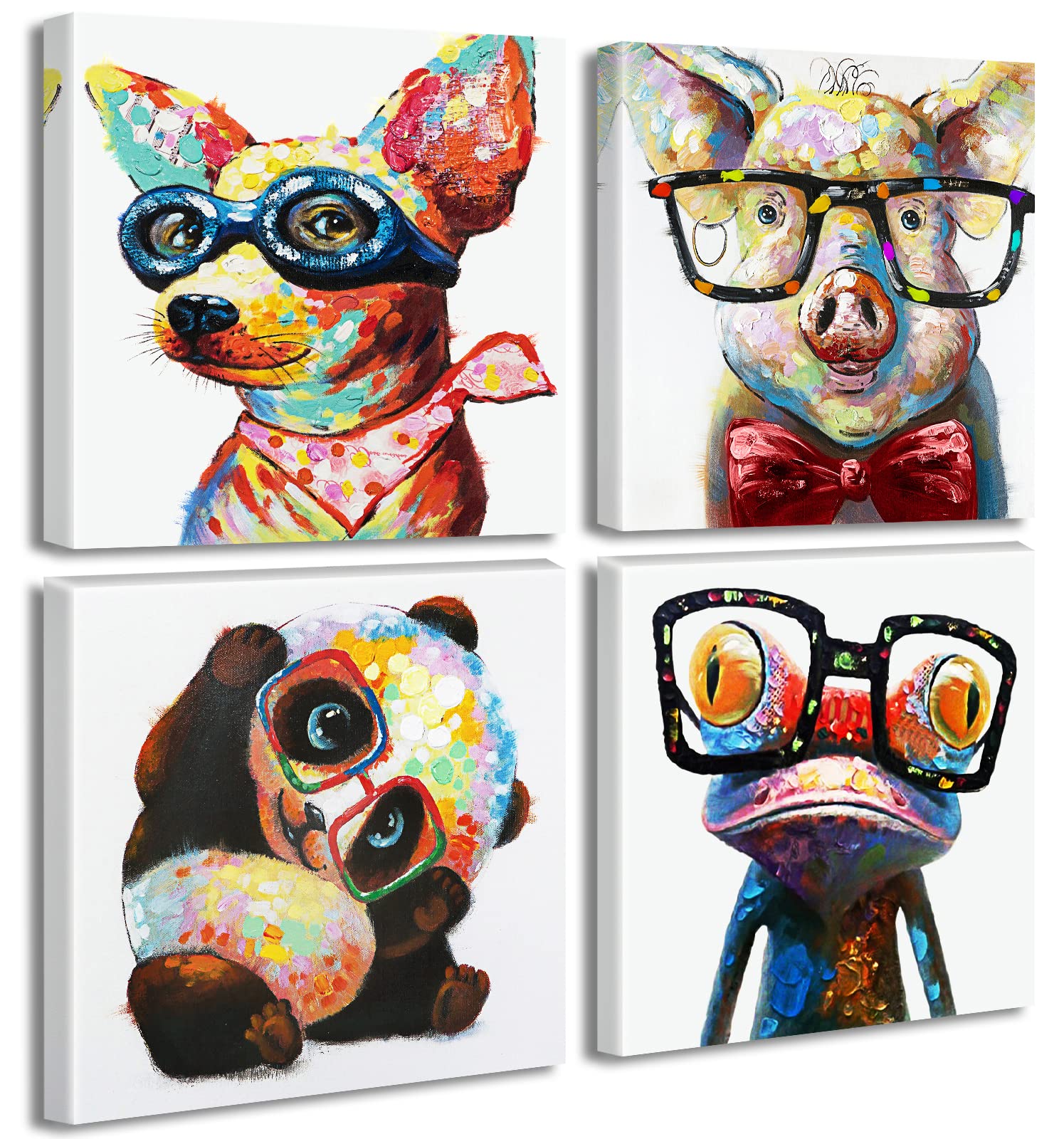 Colorful Cartoon Animal Wall Art Canvas Print Funny Cute Panda Frog Pig Orangutan Pictures For Kids Bedroom Nursery Decor Artwor