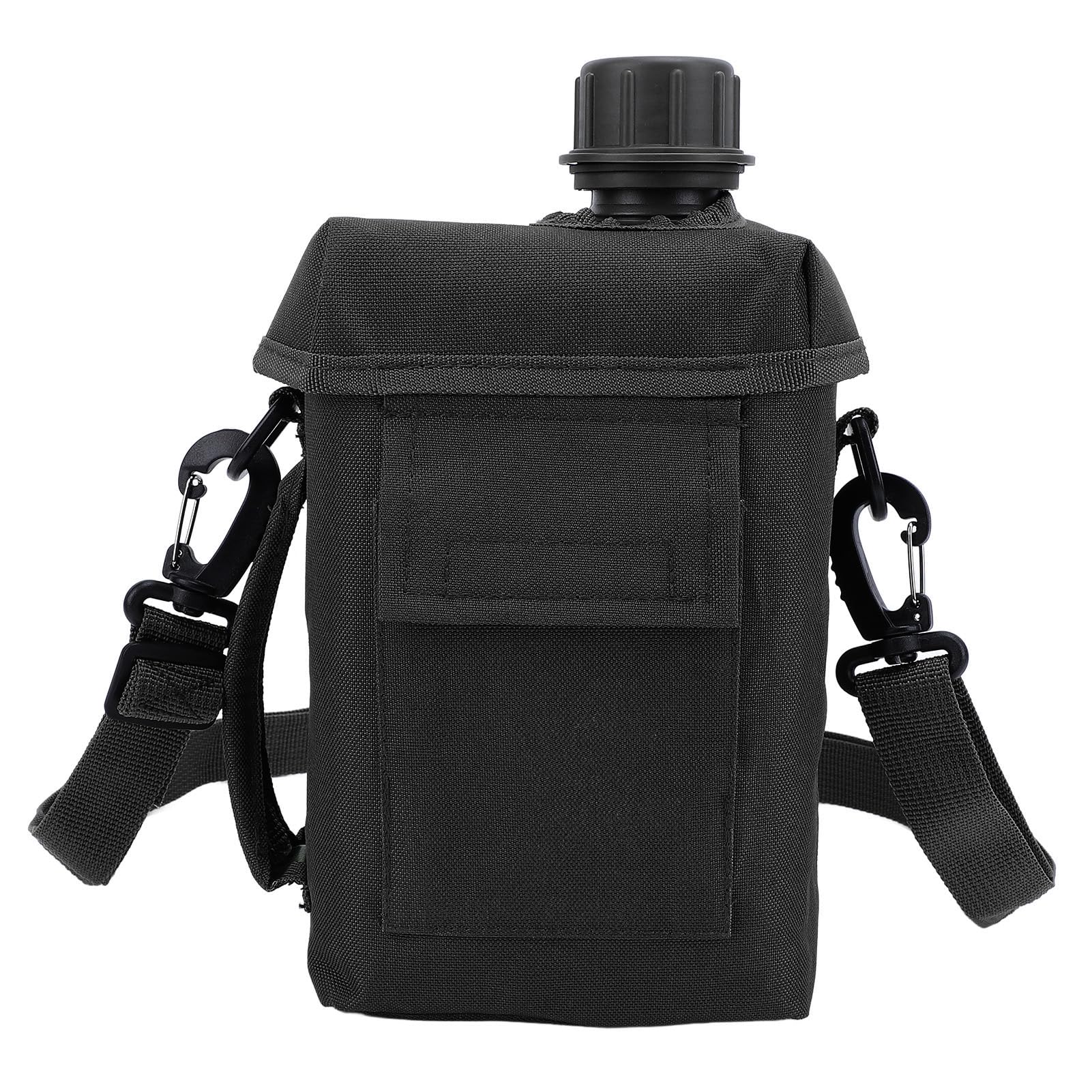 Outdoor - 2L Portable Water Canteen with Waist Bag, Multi Fuctional PVC Flat Camping for Surplus or Bushcraft Gear (Black)
