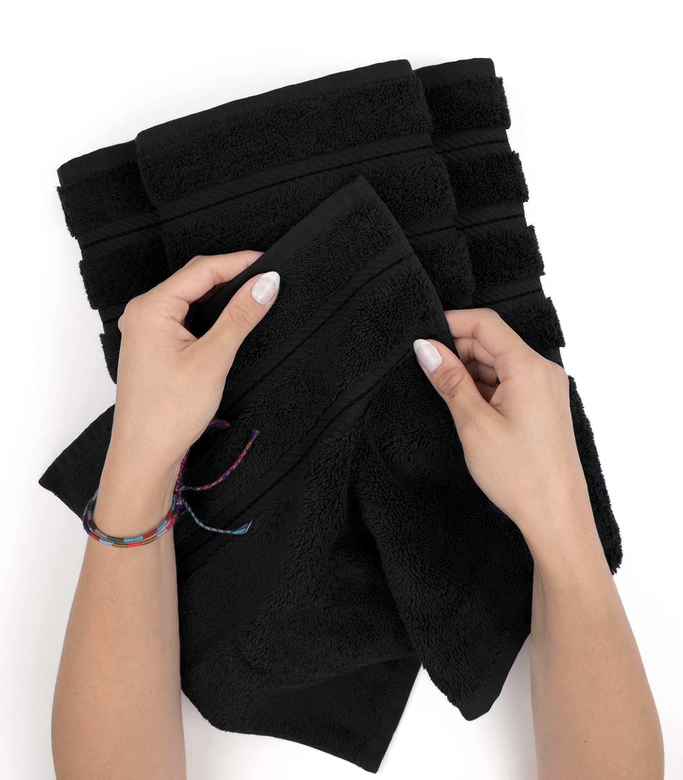 American Soft Linen 3 Piece Towel Sets  1 Bath Towel 1 Hand Towel 1 Washcloth  100% Turkish Cotton Towels for Bathroom  Black Towel Set