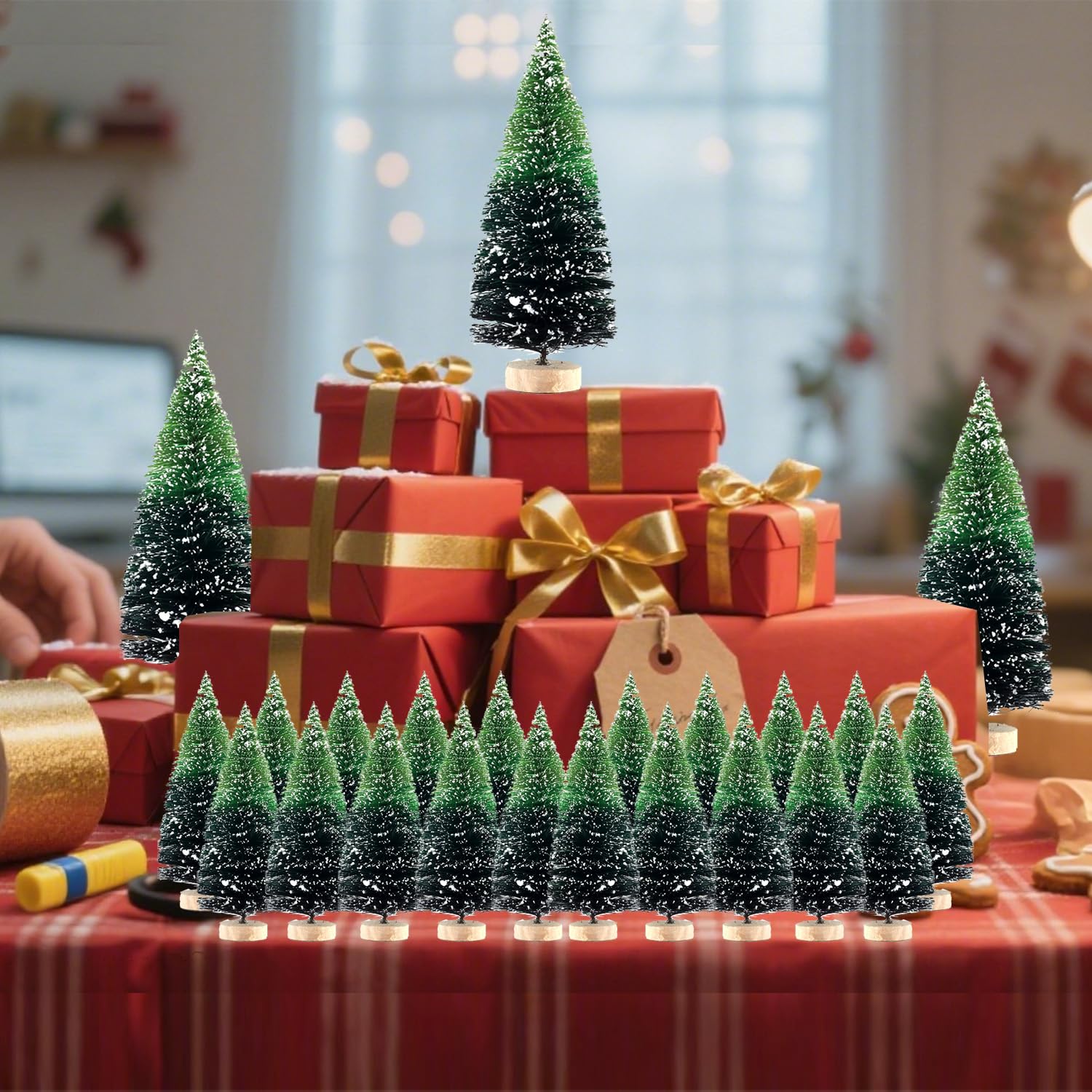 Desktop Miniature Pine Tree Tabletop Christmas Tree Small Pine Tree Decor Christmas Tree Toppers (Grass Green 34pcs)