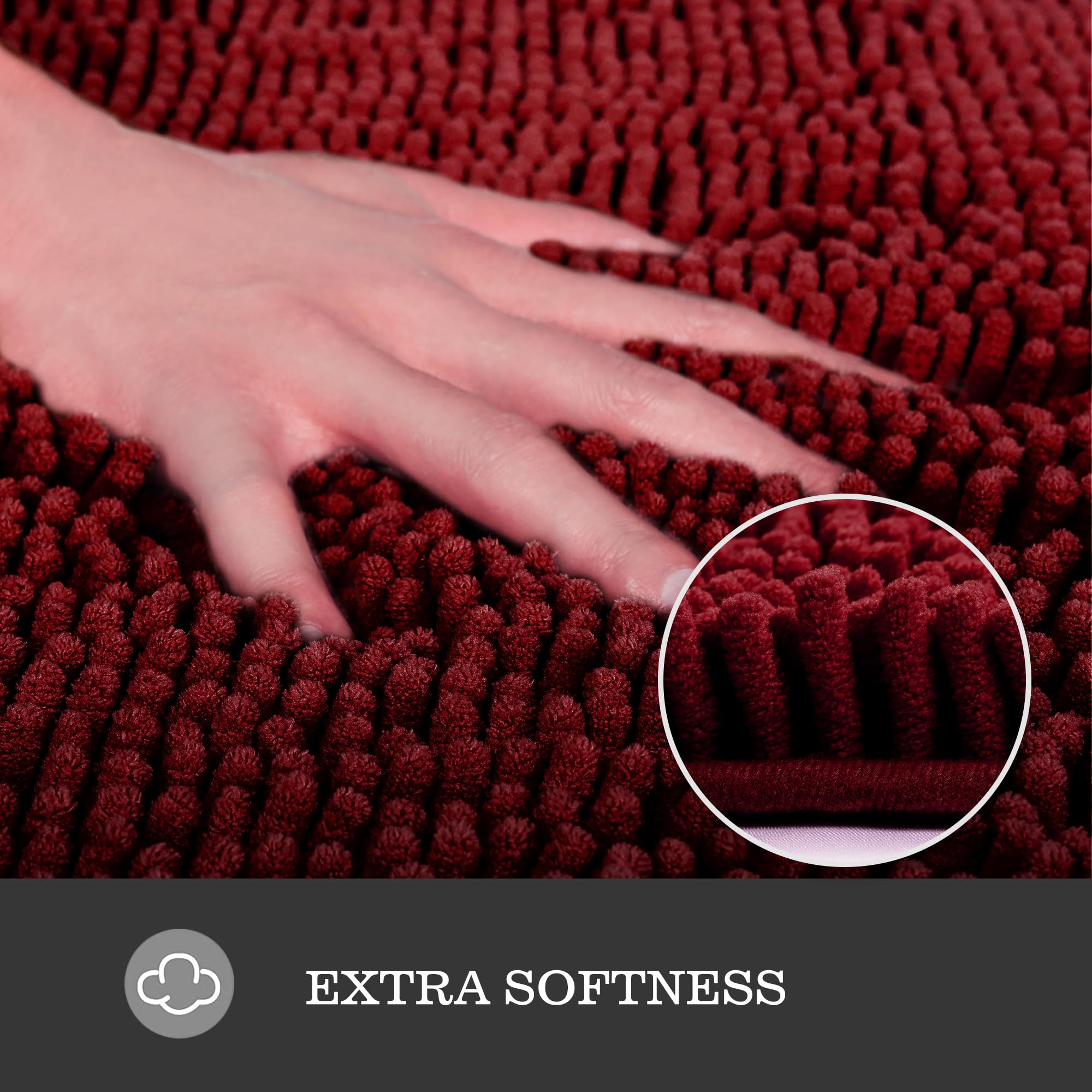 Yeaban Burgundy Bathroom Rugs - Thick Chenille Bath Mats | Absorbent And Washable Bath Rug Non-Slip, Plush And Soft Rugs For Bat