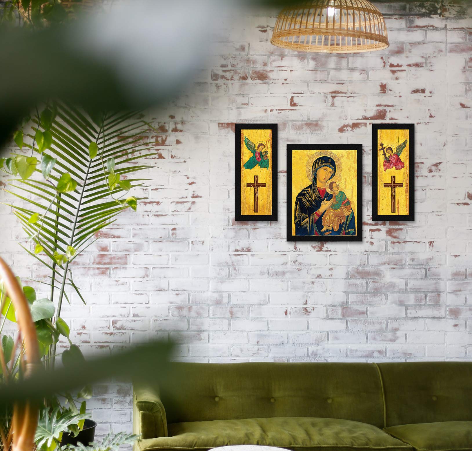 Artx Paper Baby Jesus Christ Mother Mary Photo Wall Art Painting, Multicolor, Traditional, 13 X 22 Inches, Set Of 3