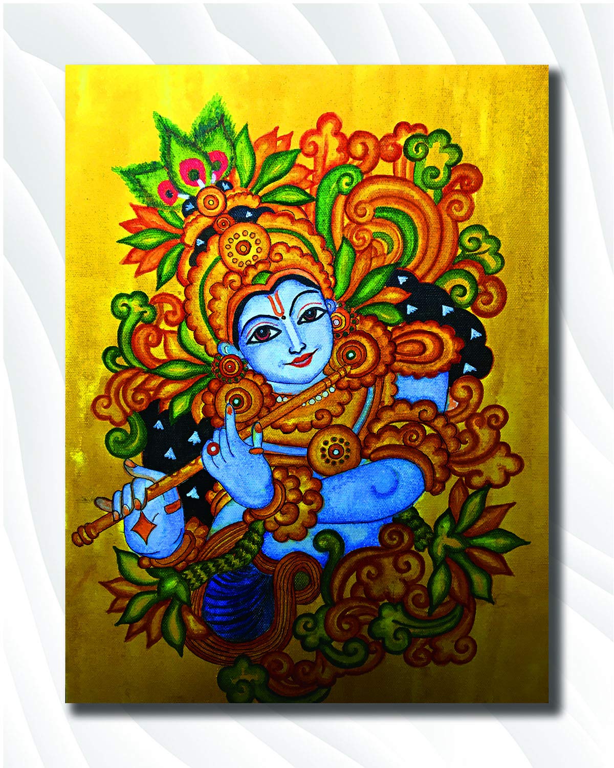 Namaste Home - Canvas Painting - Shree Krishna - Kerala Mural - Religious Canvas Painting - (Cotton Canvas, Small Size 15X19 Inc