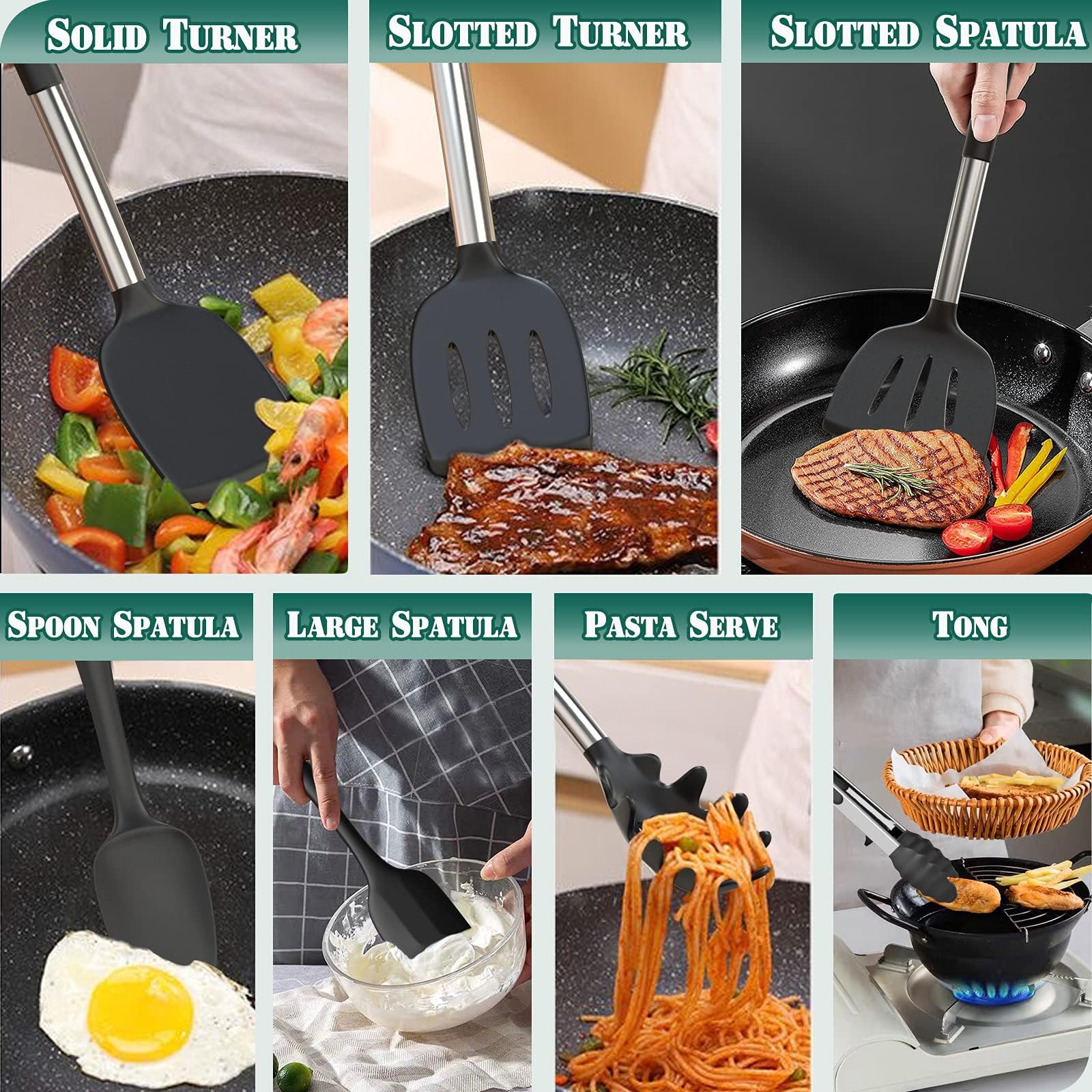 Silicone Kitchen Cooking Utensils Set-Umite Chef 43 Pcs Heat Resistant Kitchen Utensils, Black Kitchen Gadgets Tools Set With St