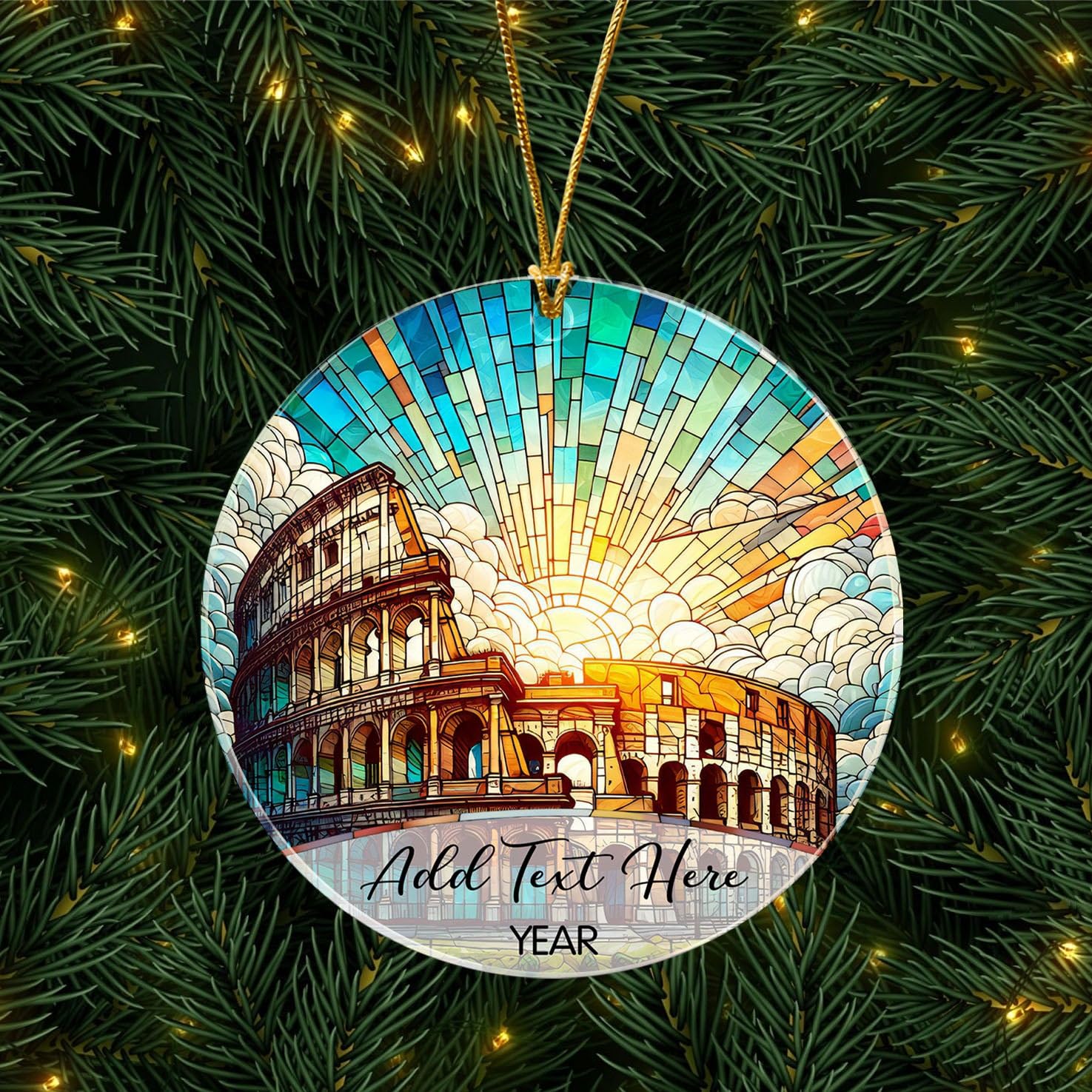Rome Colosseum in Italy Xmas Acrylic Ornament, Italy Rome Souvenir Ornament Gifts for Grandpa Grandma, Personalized Colosseum Ch
