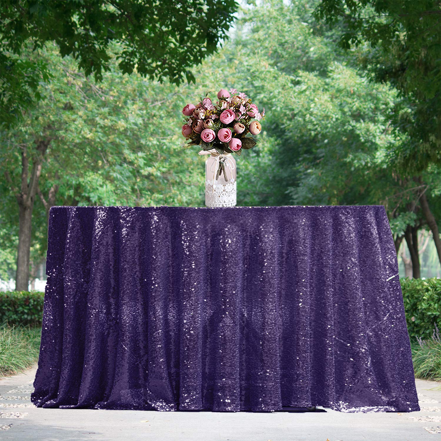 JYFLZQ Purple Sequin Tablecloth 90 Round Sparkly Drape Table Cloths Table Cover Overlay for Wedding Birthday Party Baby Bridal S