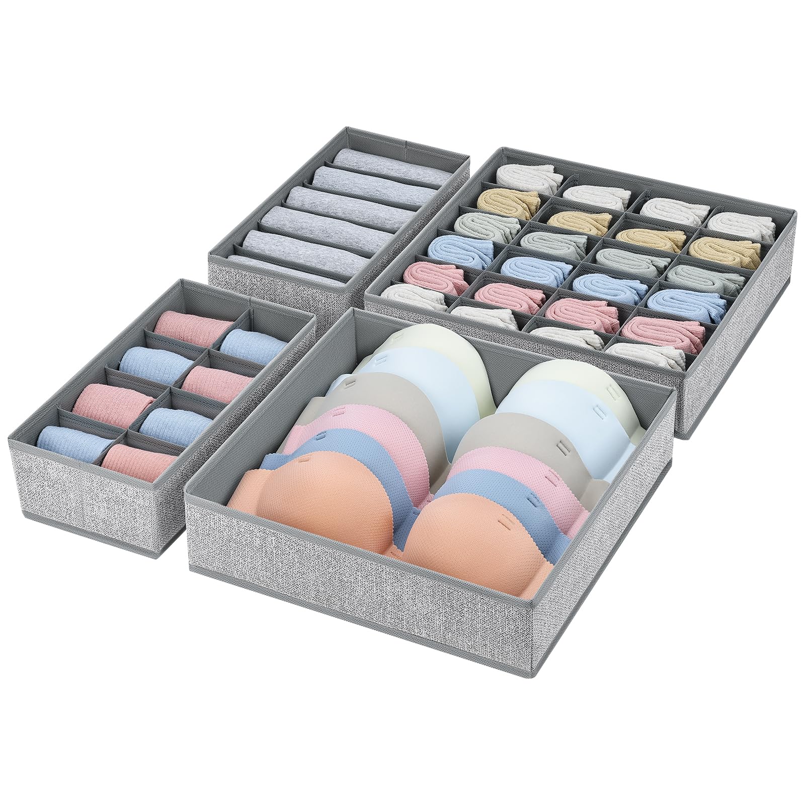 Easortm Sock Drawer Organizer Divider, Underwear Dresser Organizer, Large Bra Organizer for Drawer, Foldable Clothing Drawer Org