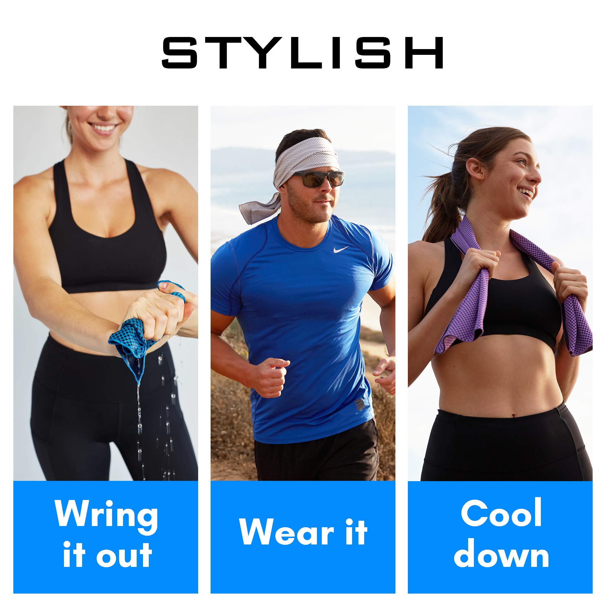 Cooling Towels 3 Pack - Lightweight Microfiber for Gym  Workout  Sport & Sweat - Quick Drying for Body  Neck & Face  Work  Travel  Camping  Swimming  Beach  Hot Weather  Men & Women