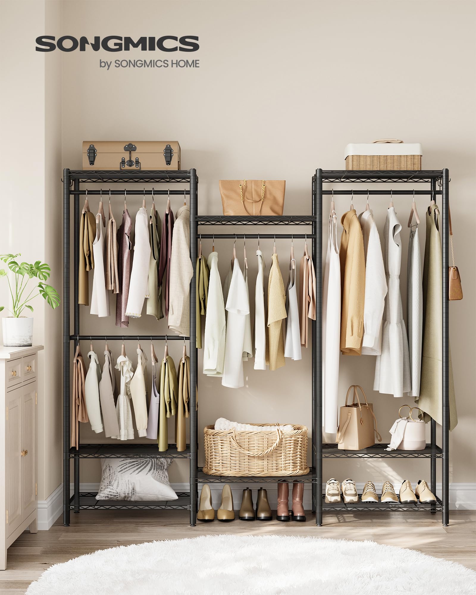 Songmics Portable Wardrobe Closet Heavy Duty Clothes Rack, Freestanding Closet Organizer, Metal Garment Rack With Adjustable Wir