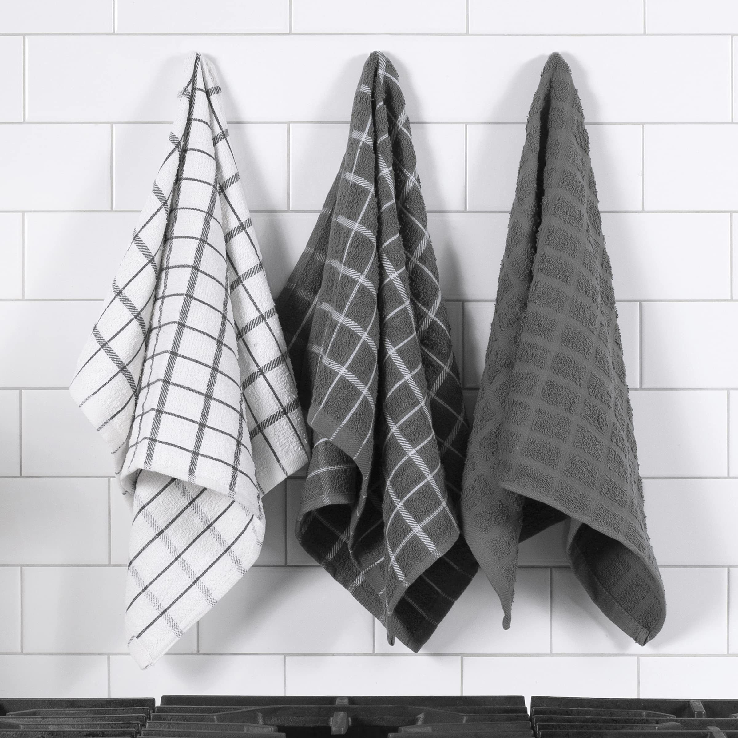 Ritz Terry Check Kitchen Towels: Highly Absorbent & Super Soft - 100% Cotton, Durable Kitchen Cleaning Cloths For Wiping Tables