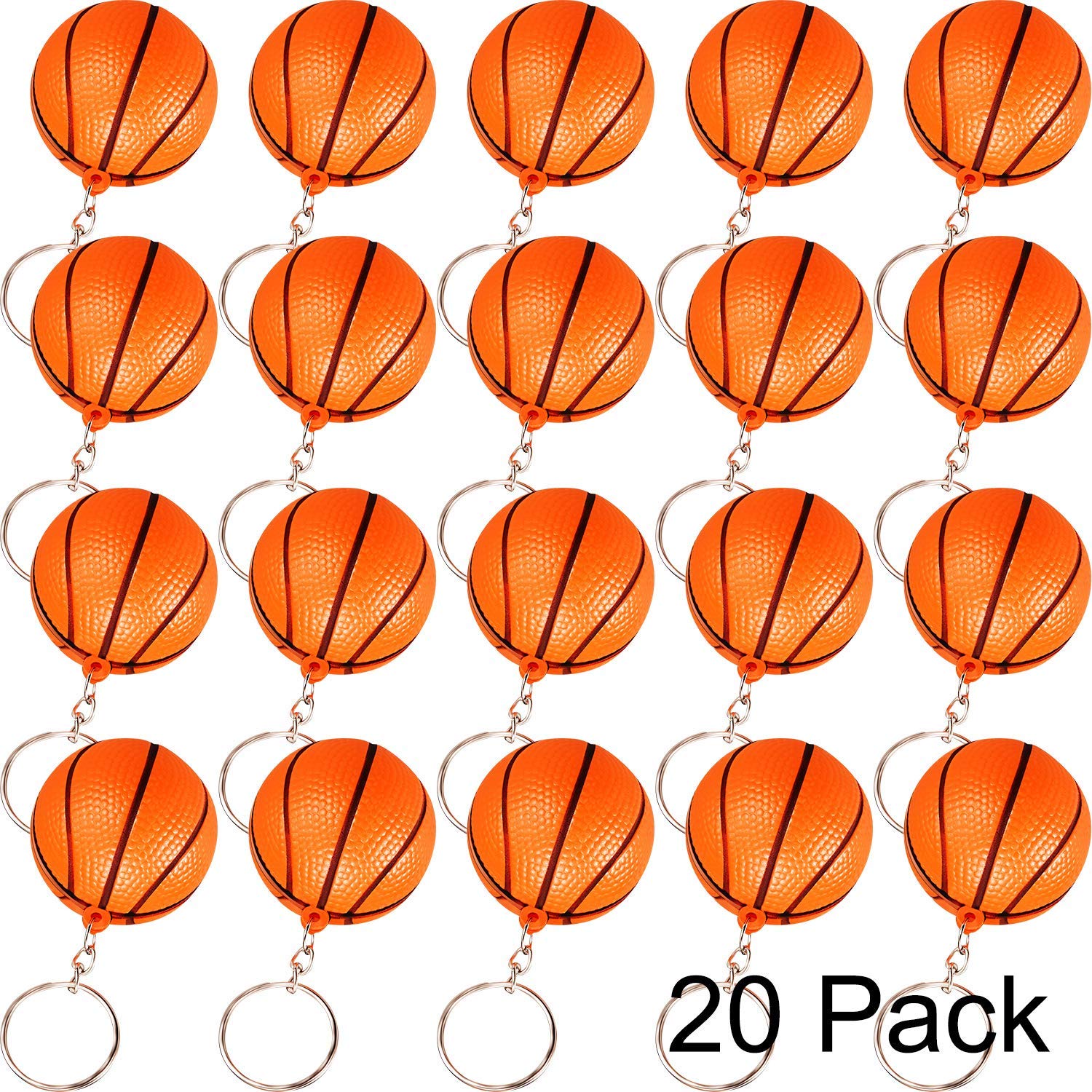 Blulu 20 Pack Orange Basketball Keychains For Party Favors, School Carnival Reward, Party Bag Gift Fillers (Basketball Keychains
