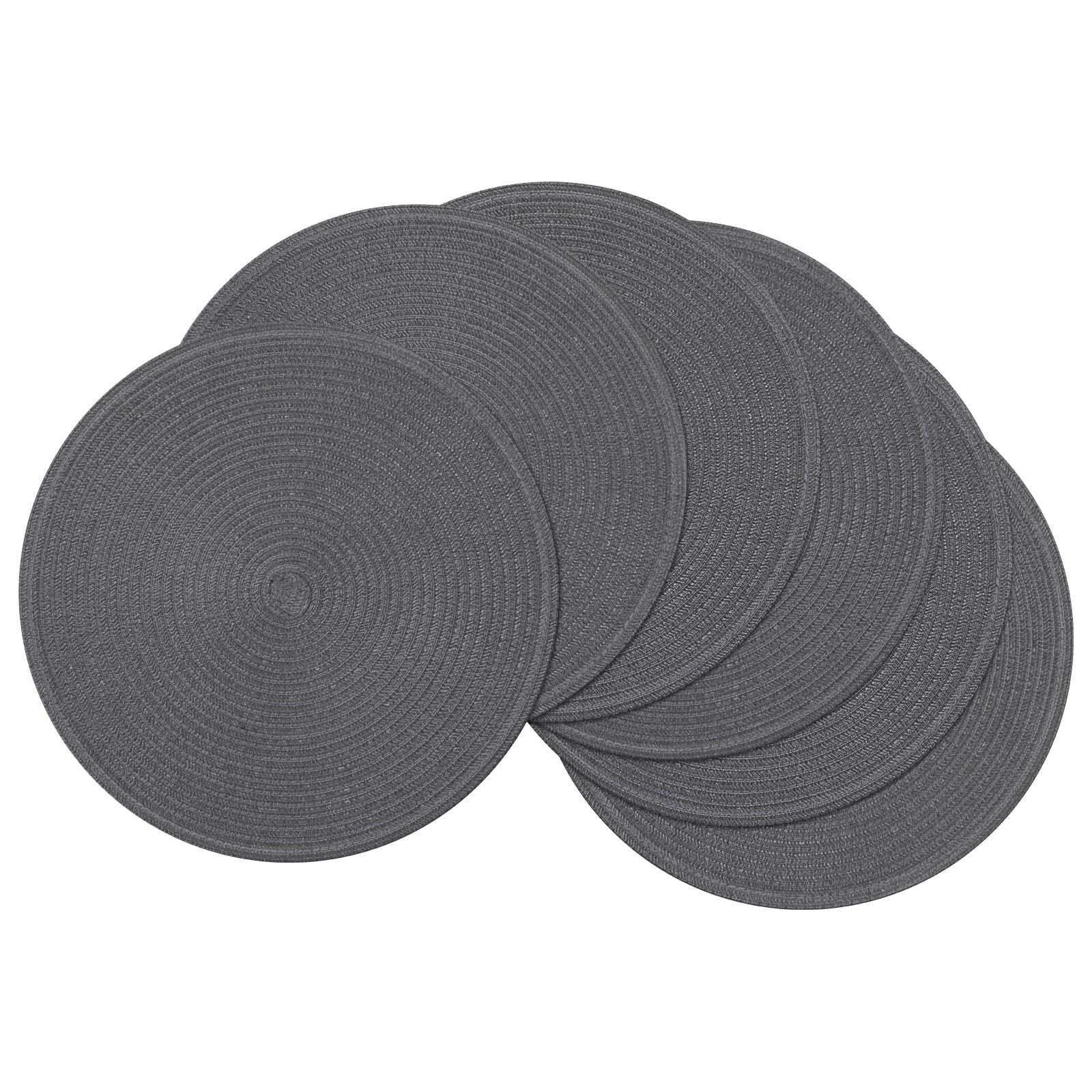 Shacos Round Placemats Set Of 6 Washable 15 Inch Round Table Mats Cotton Polyester Woven Braided Place Mats For Dining Table (Ch