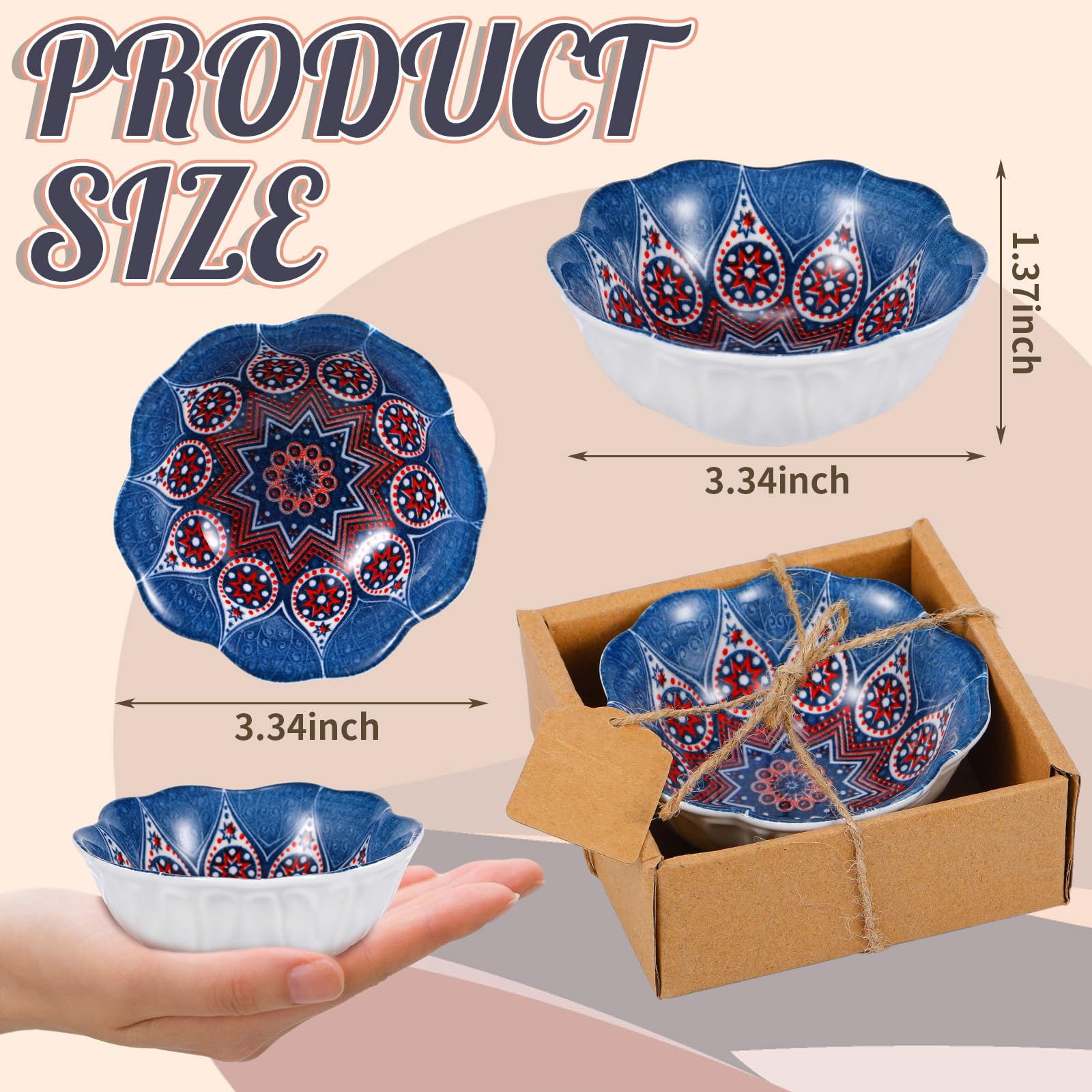 Yoande 12 Pcs 3.3 Inches Small Ceramic Bowls Wedding Favors for Guests Bulk Mexican Salsa Bowl Dipping Boho Pottery Dishes for B