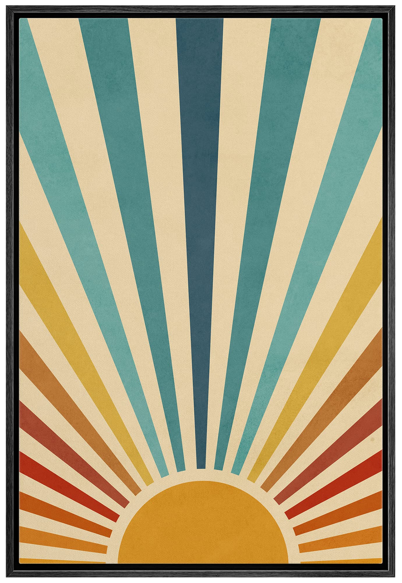 Ashbrook Framed Canvas Print Wall Art Sun With Blue, Red And Yellow Sunlight Rays Nature Wilderness Illustrations Modern Rustic