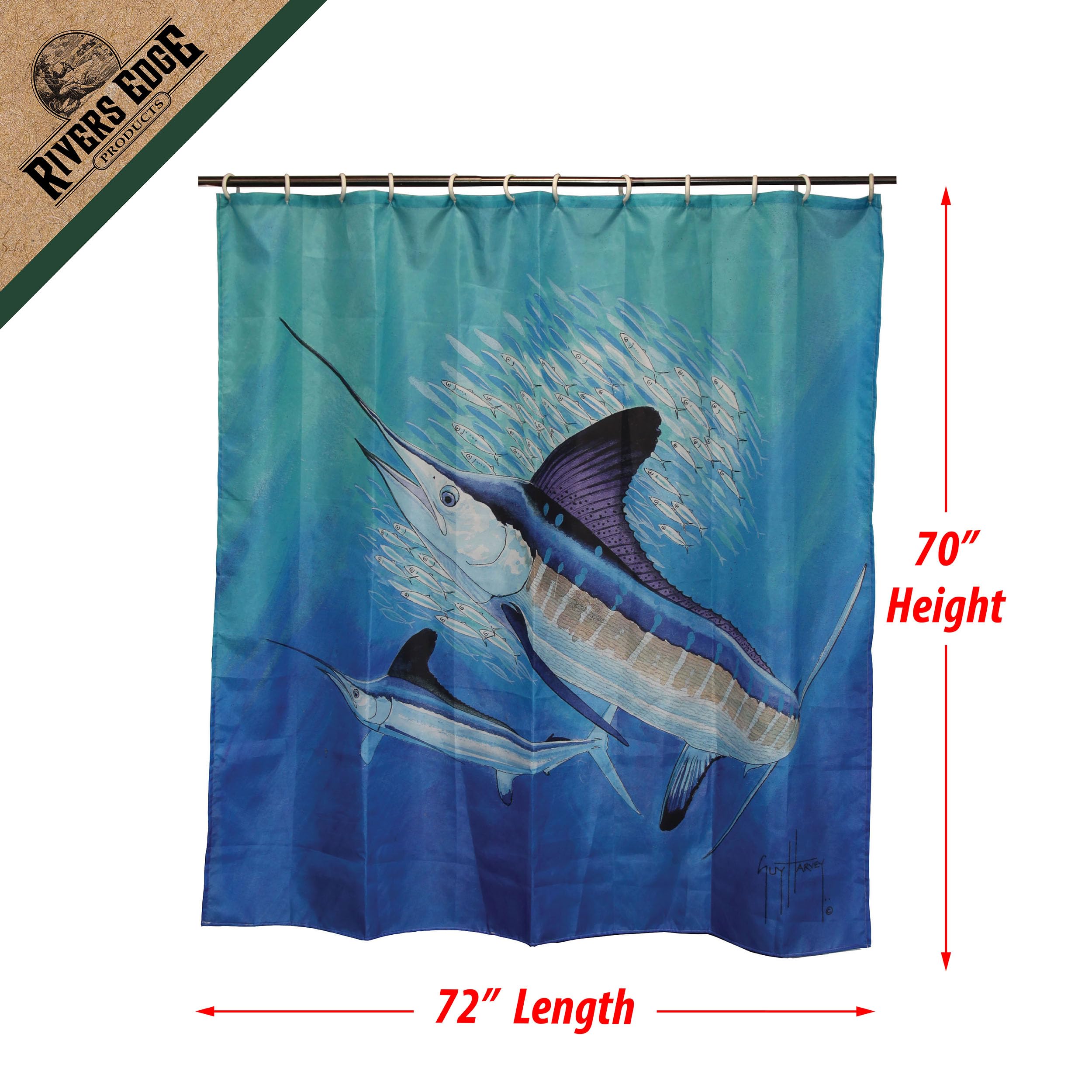 Rivers Edge Products Bathroom Shower Curtain, 70 X 72 Inches, Unique Bath Curtain With Hooks, Printed Licensed Art Of Animal Nat