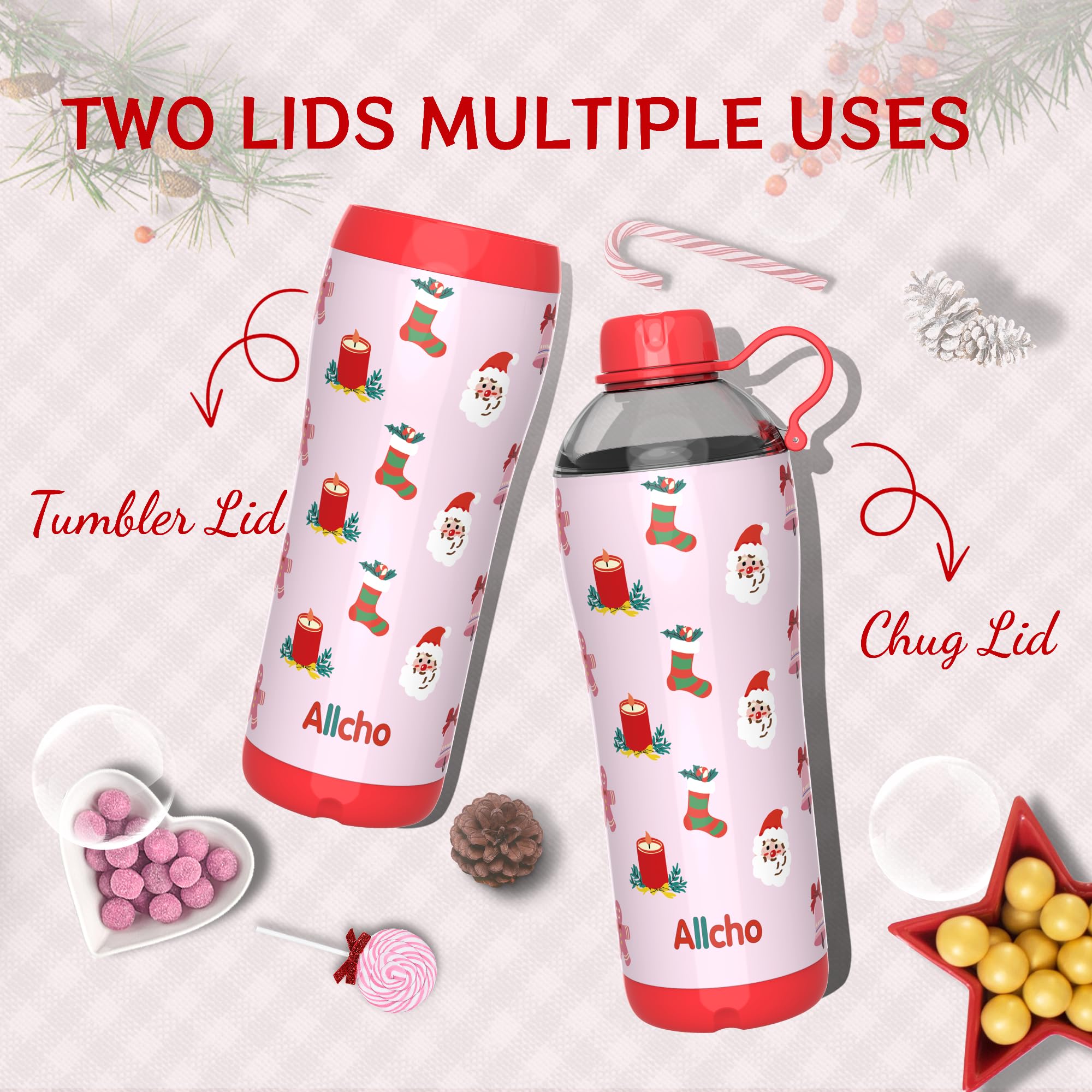 Allcho Christmas Gifts for Women Mom Daughters, Christmas Travel Coffee Tumbler for Friends Girls, Insulated Water Bottle, 24 oz