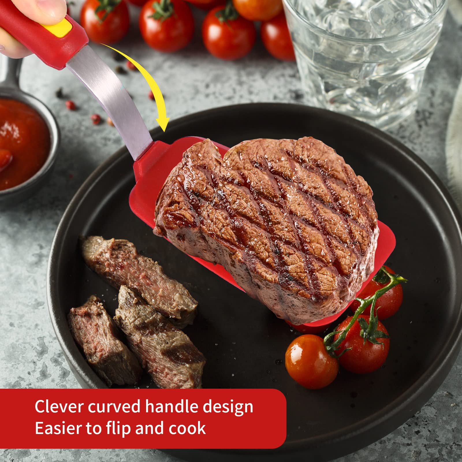 Hvanam Silicone Spatula Turner Heat Resistant 600F 3 Piece Set Non Scratch Flexible Slotted And Solid Thin Rubber Spatula Flippe