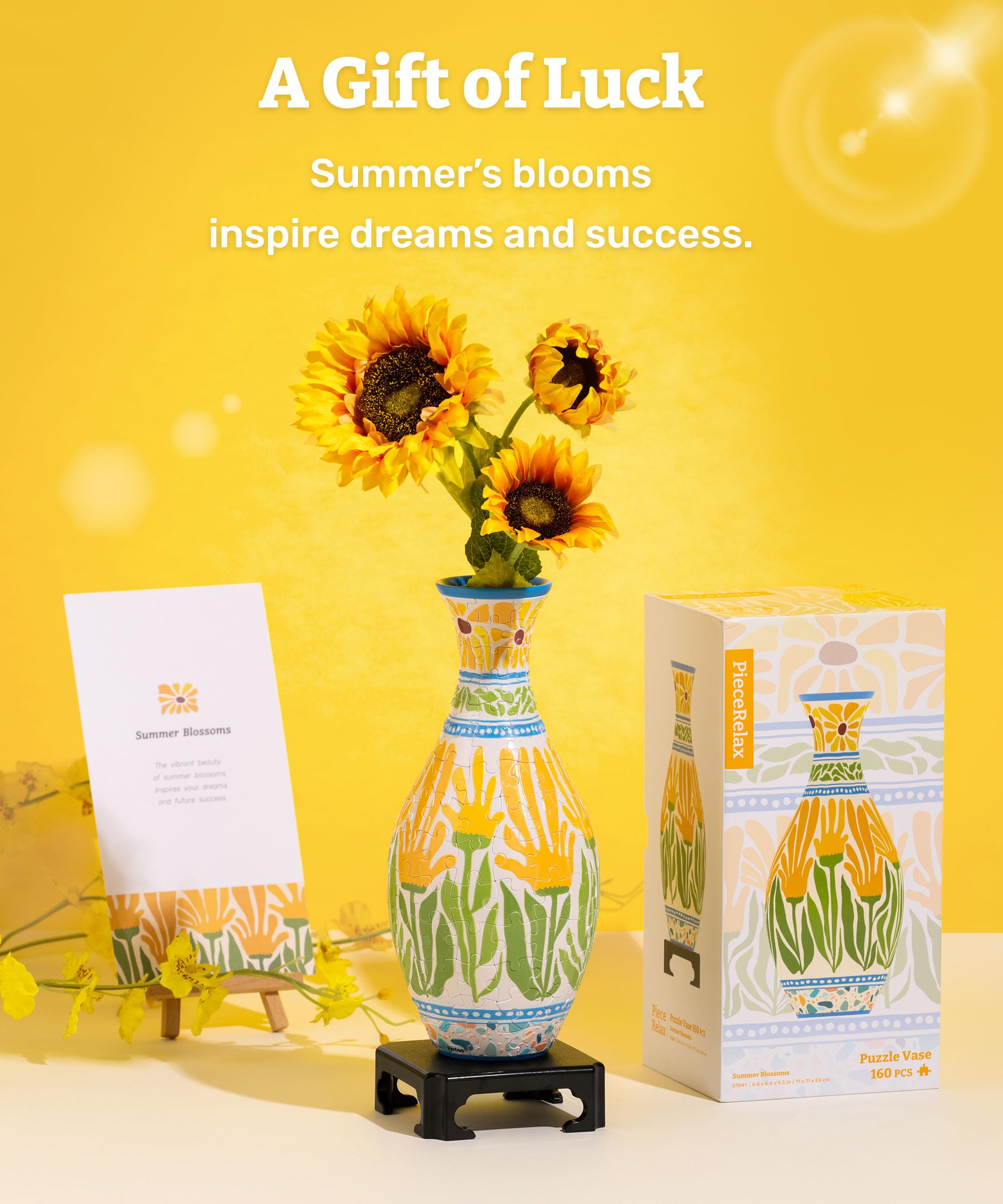 PieceRelax Unique Flower Vase - 3D Puzzle Vase for Adults to Flower Arrangement and Home Decoration Made by 160 Curved and Trans