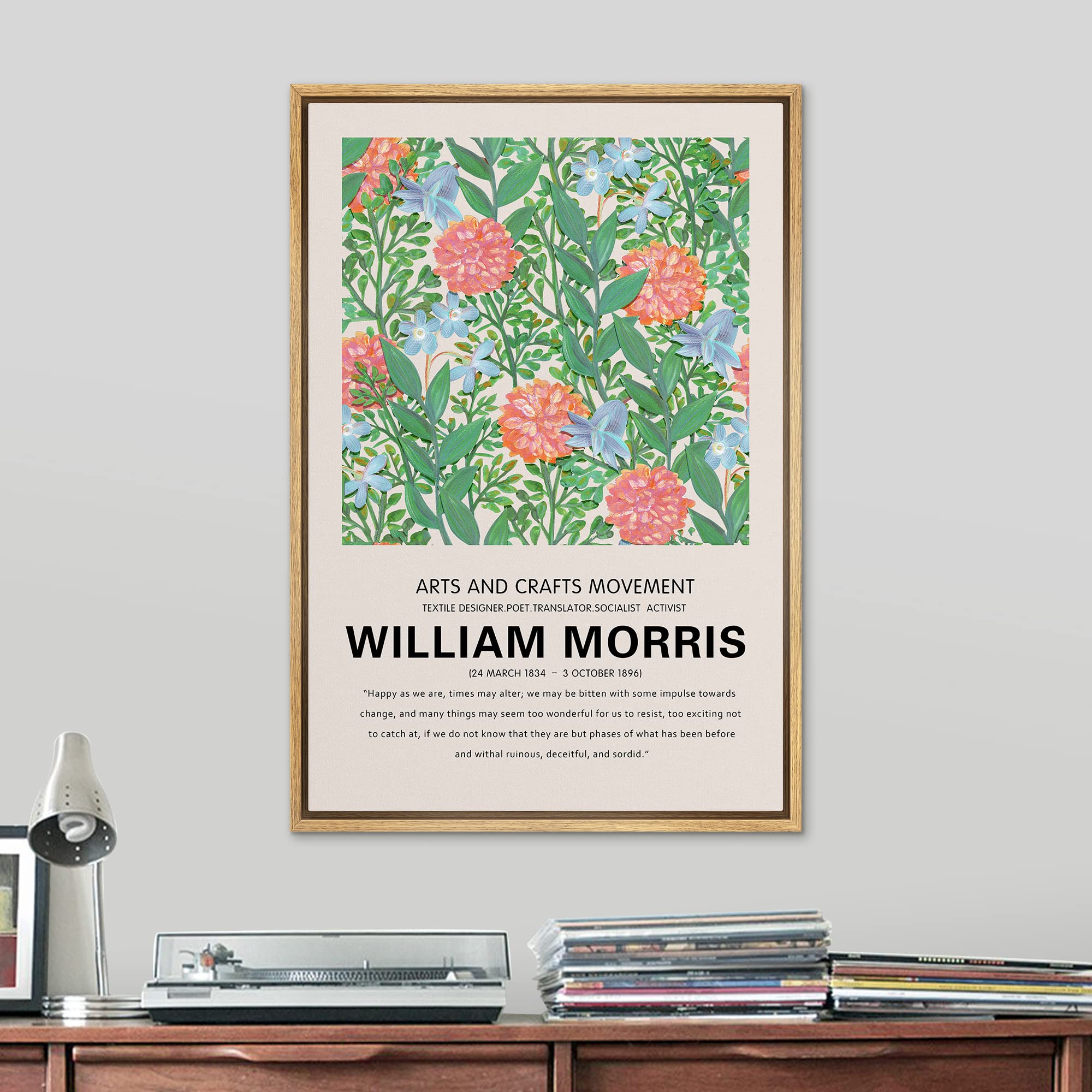 Signleader Framed Canvas Print Wall Art William Morris Rose Flower Garden Nature Wilderness Illustrations Fine Art Rustic Scenic