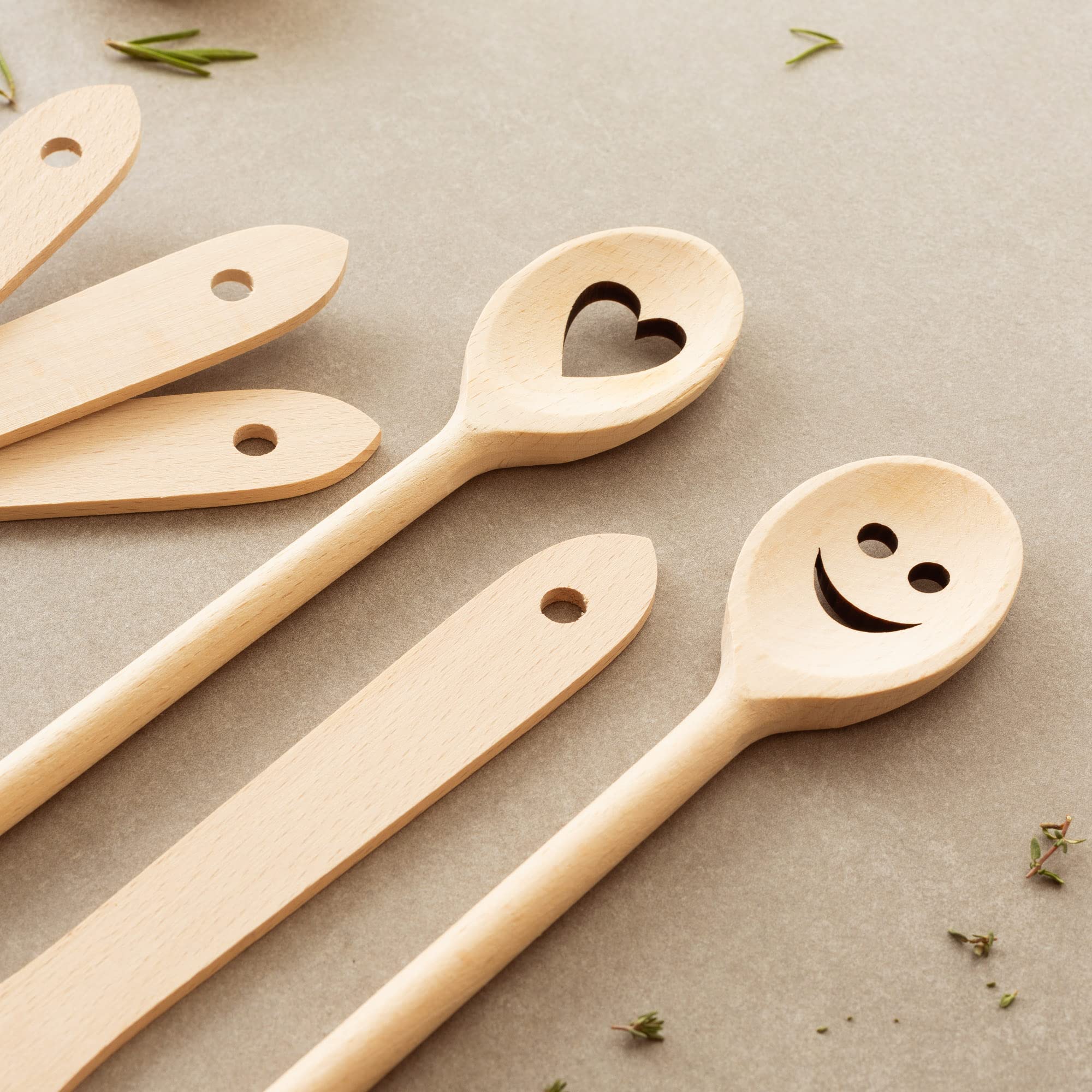 Tuuli Kitchen - 6-Piece Wooden Cooking Utensils Set, Specially Designed Solid Beechwood Wooden Spoons And Wood Spatula With Moti