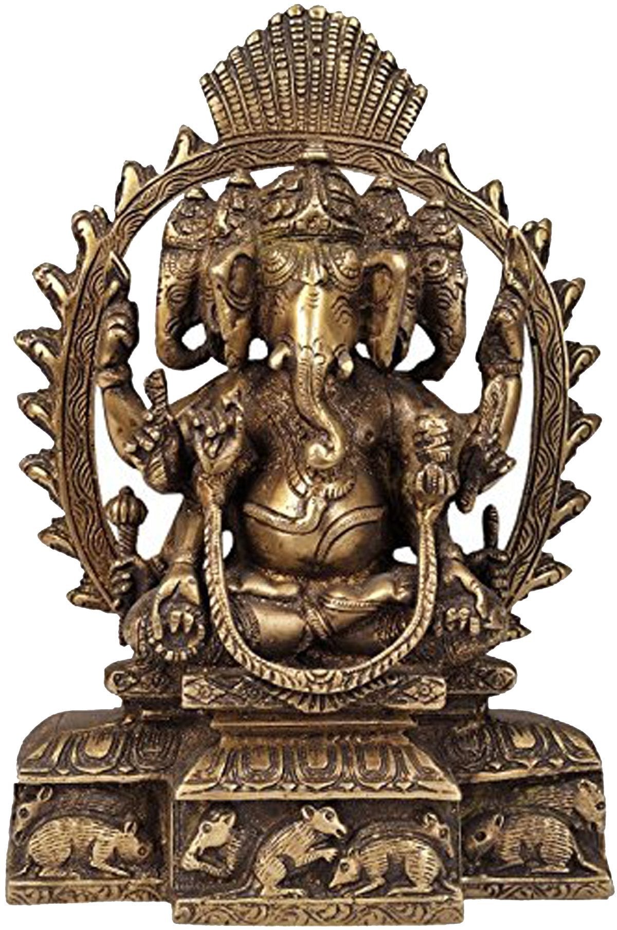 Idol Collections Pancha-Mukhi Ganesha Ganesh Murti Idol Statue - Brass - (9 Inches Height X 6 Inches Width)