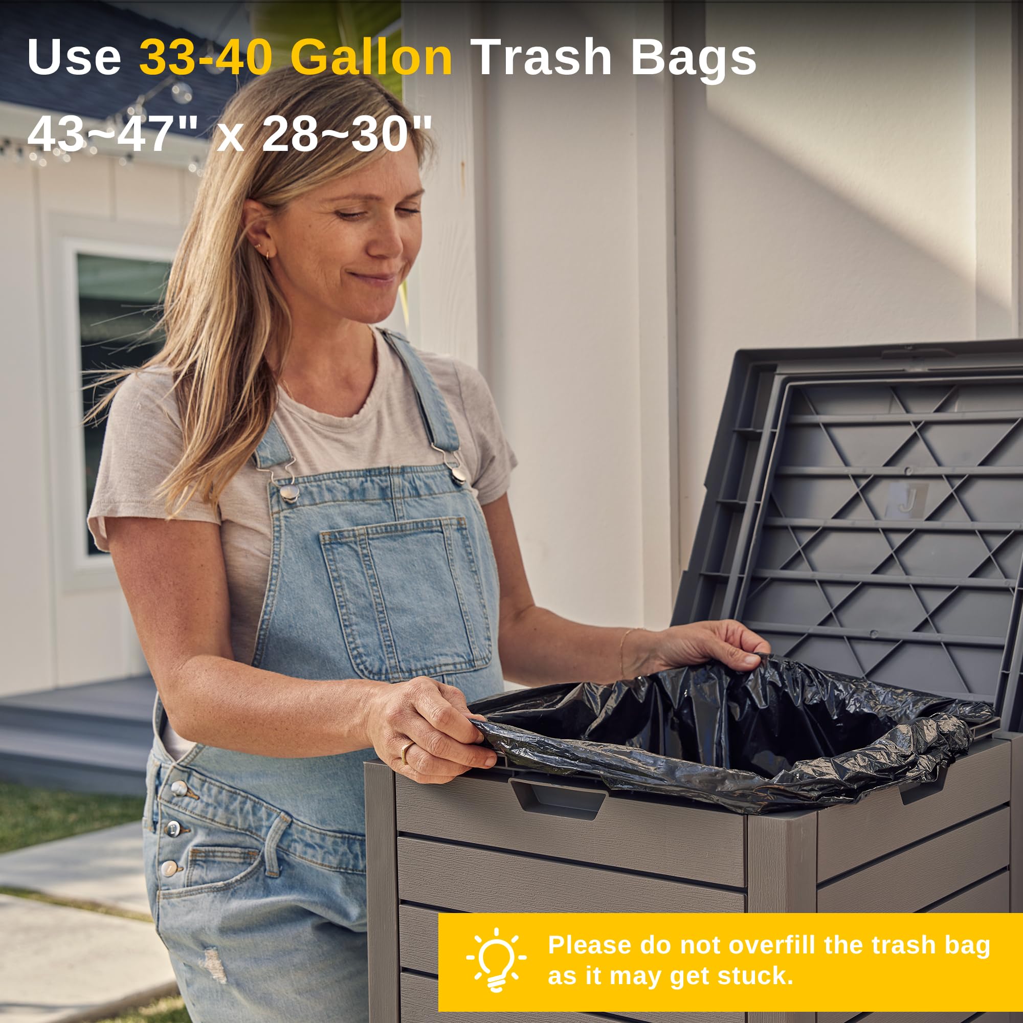 East Oak 38 Gallon Outdoor Trash Can, Waterproof Resin Garbage Can With Tiered Lid And Drip Tray, Outside Trash Bin For Patio, K