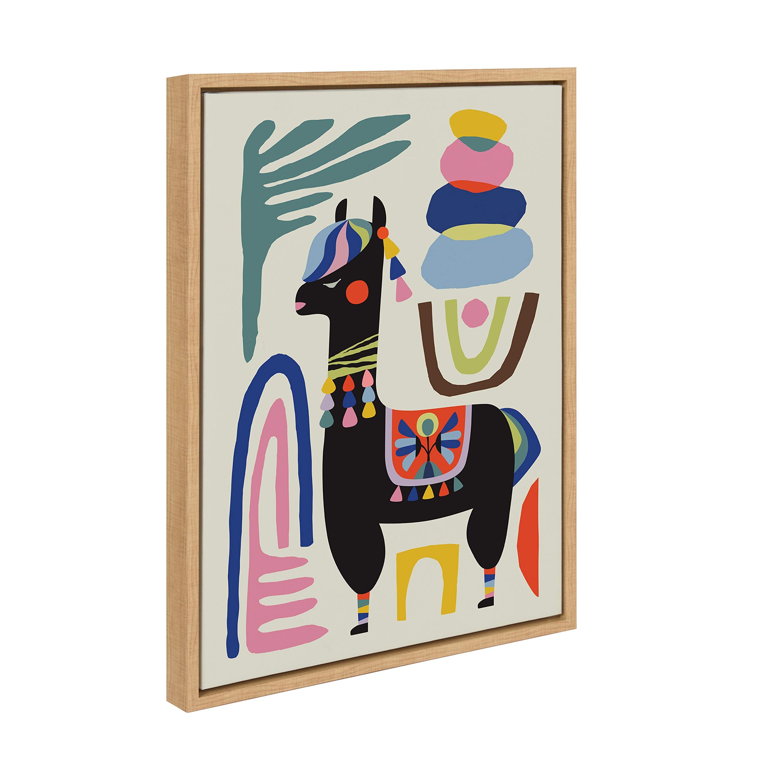 Kate And Laurel Sylvie Llama Mesatawe Framed Canvas By Rachel Lee, 18X24 Natural, Whimsical Abstract Wall Decor