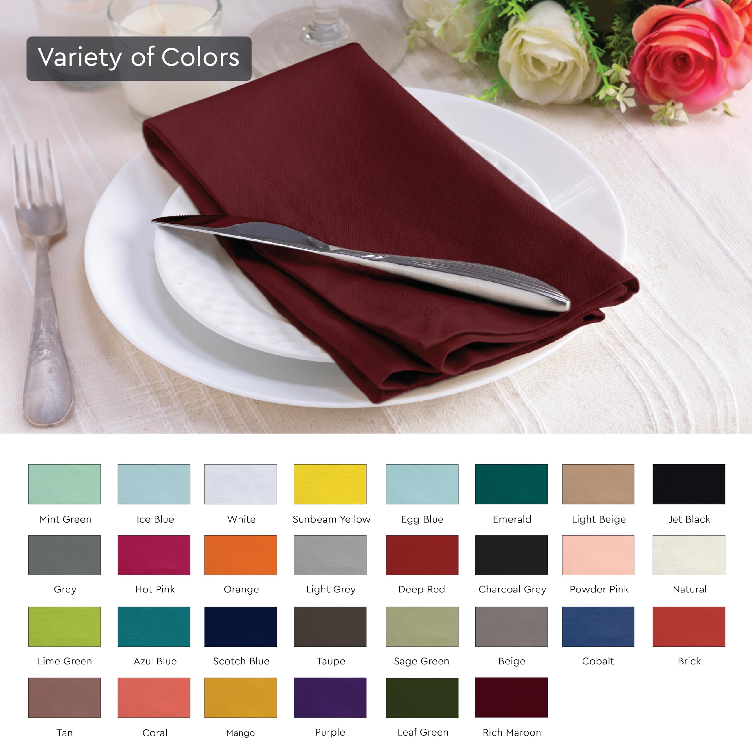Encasa Cotton Cloth Napkins | Set Of 6 | Size 17 ''X17 '' | Rich Maroon Solid Color | Machine Washable