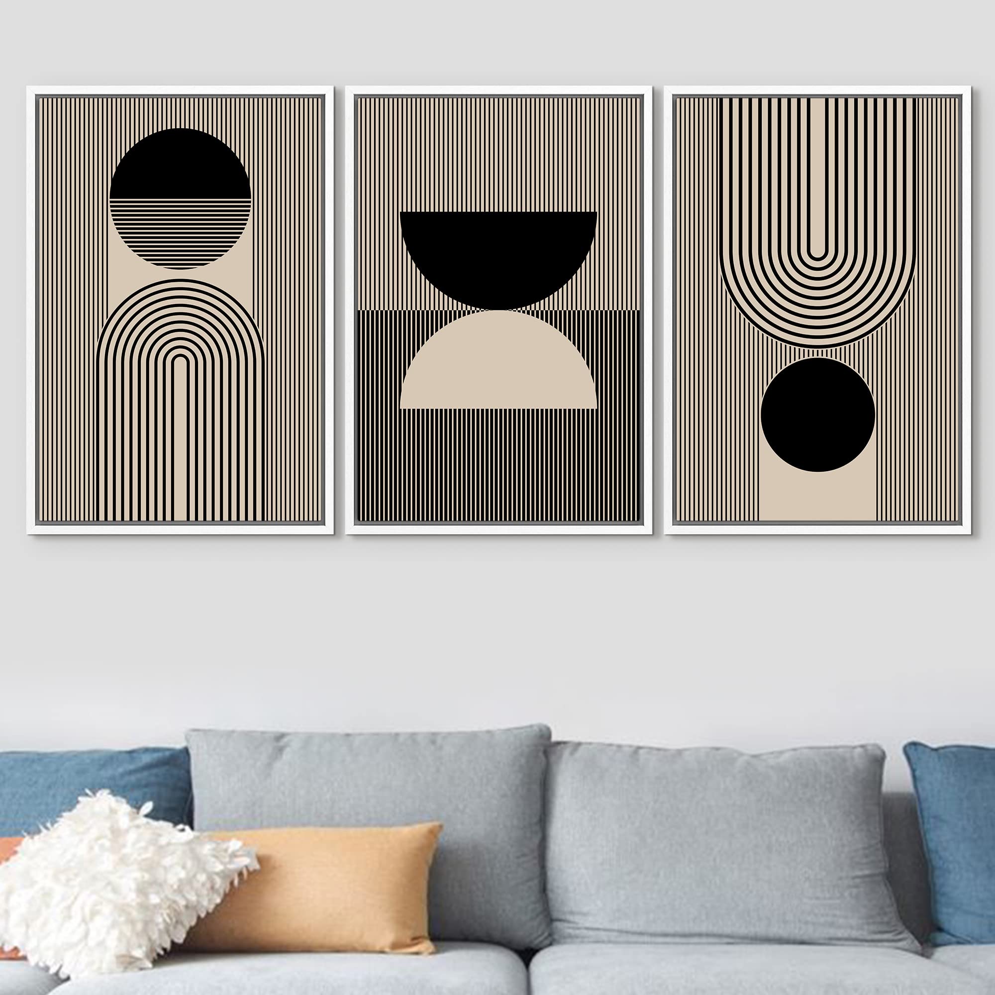 Signford Framed Canvas Print Wall Art Set Geometric Art Deco Polygon Collage Abstract Shapes Illustrations Modern Art Bohemian N