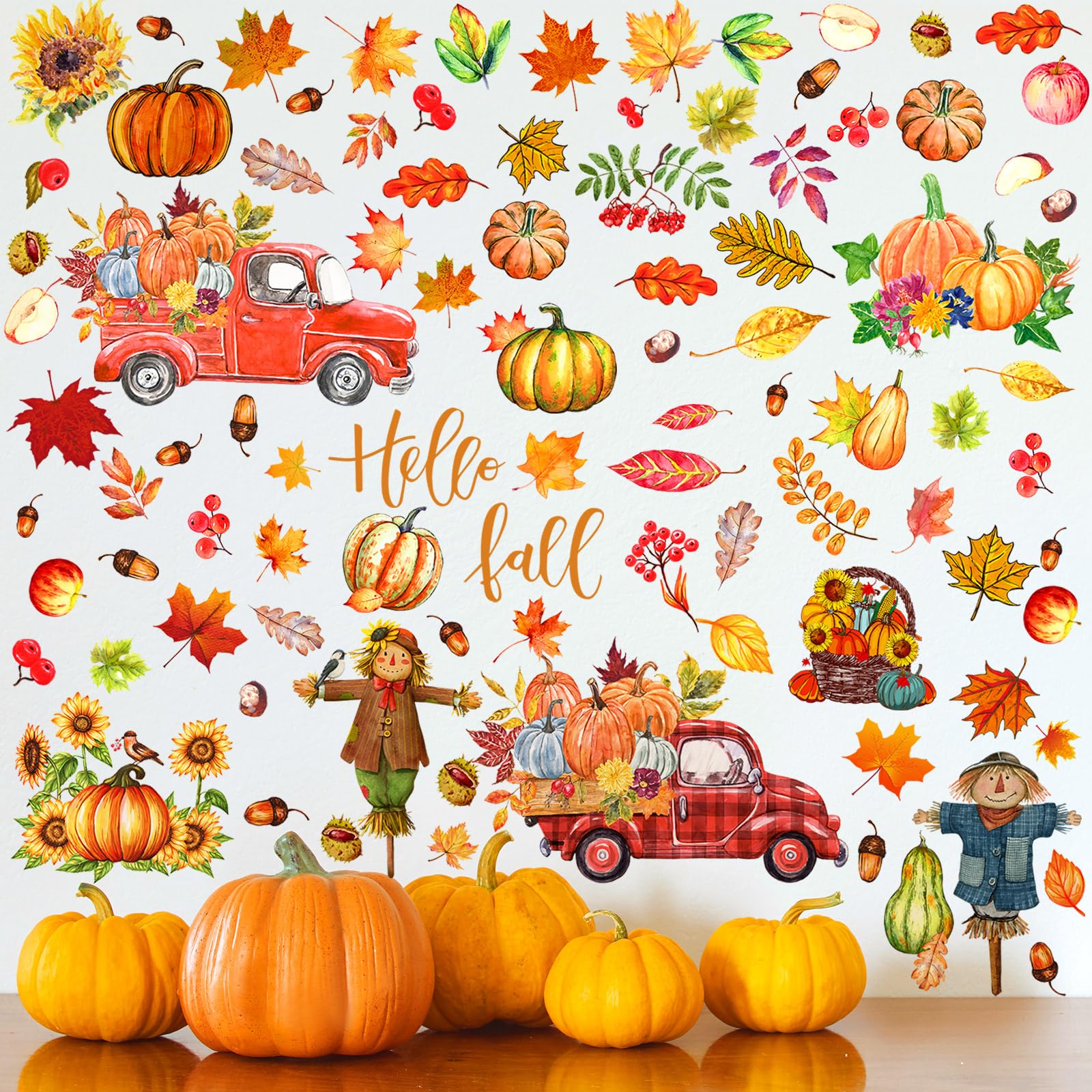Chivertion 6 Sheets Thanksgiving Fall Wall Sticker Decorations, Thanksgiving Wall Stickers For Kids Home Office Classroom Party