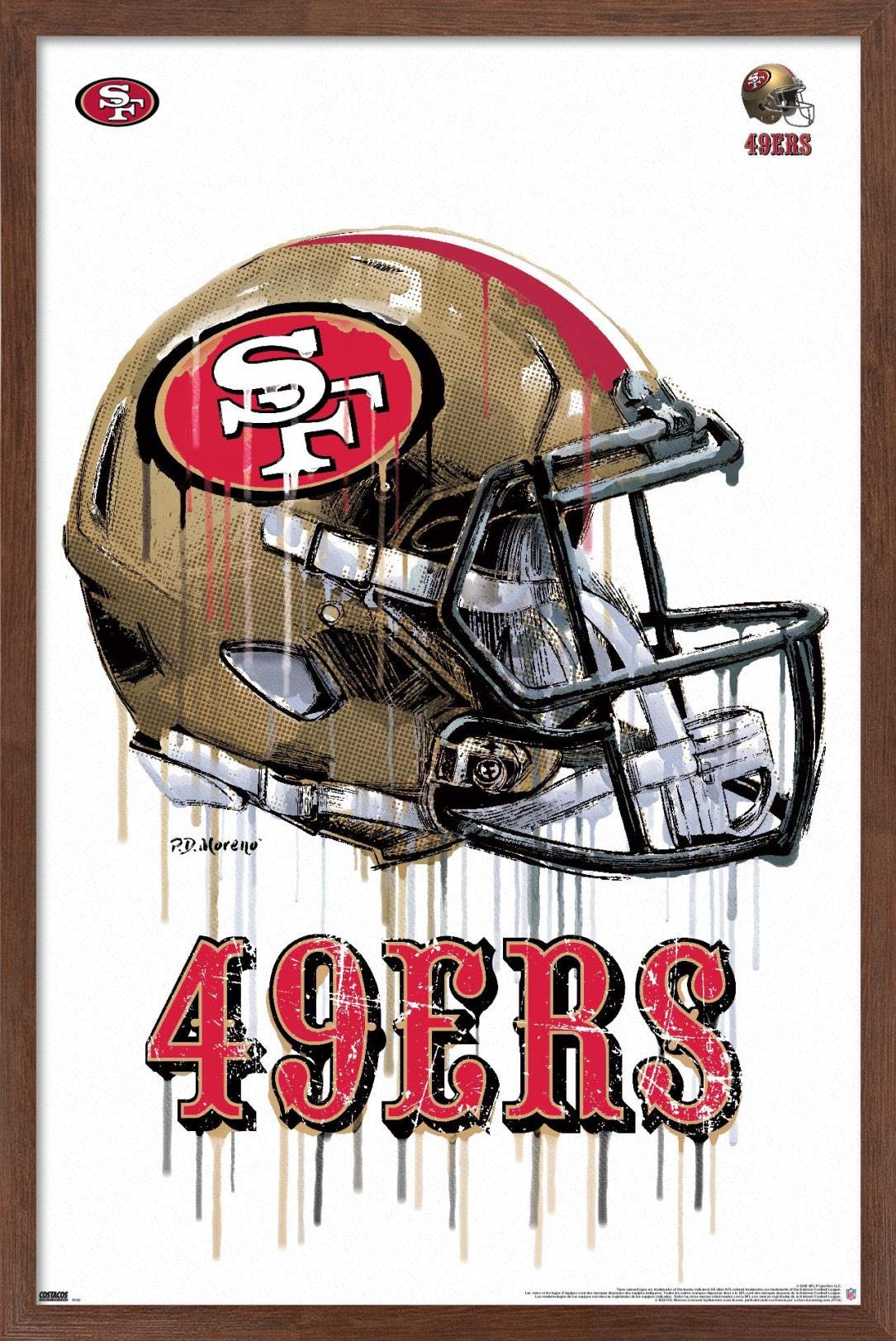 Trends International Nfl San Francisco 49Ers - Drip Helmet 20 Wall Poster, 14.725'' X 22.375'', Mahogany Framed Version