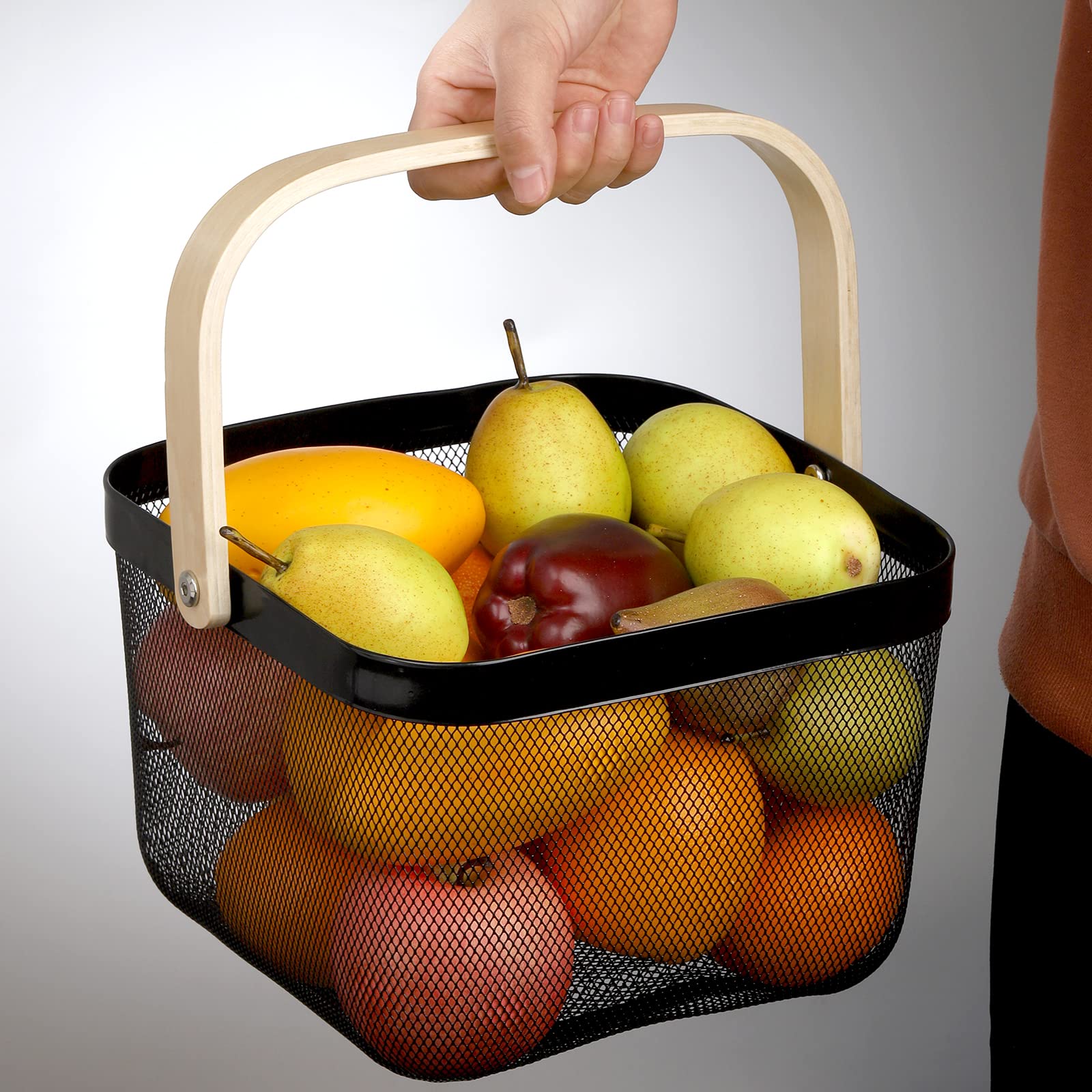 Zeayea Mesh Steel Fruit Basket Bin With Handle, Multi-Functional Hanging Storage Organizer Garden Harvest Basket, Metal Wire Kit