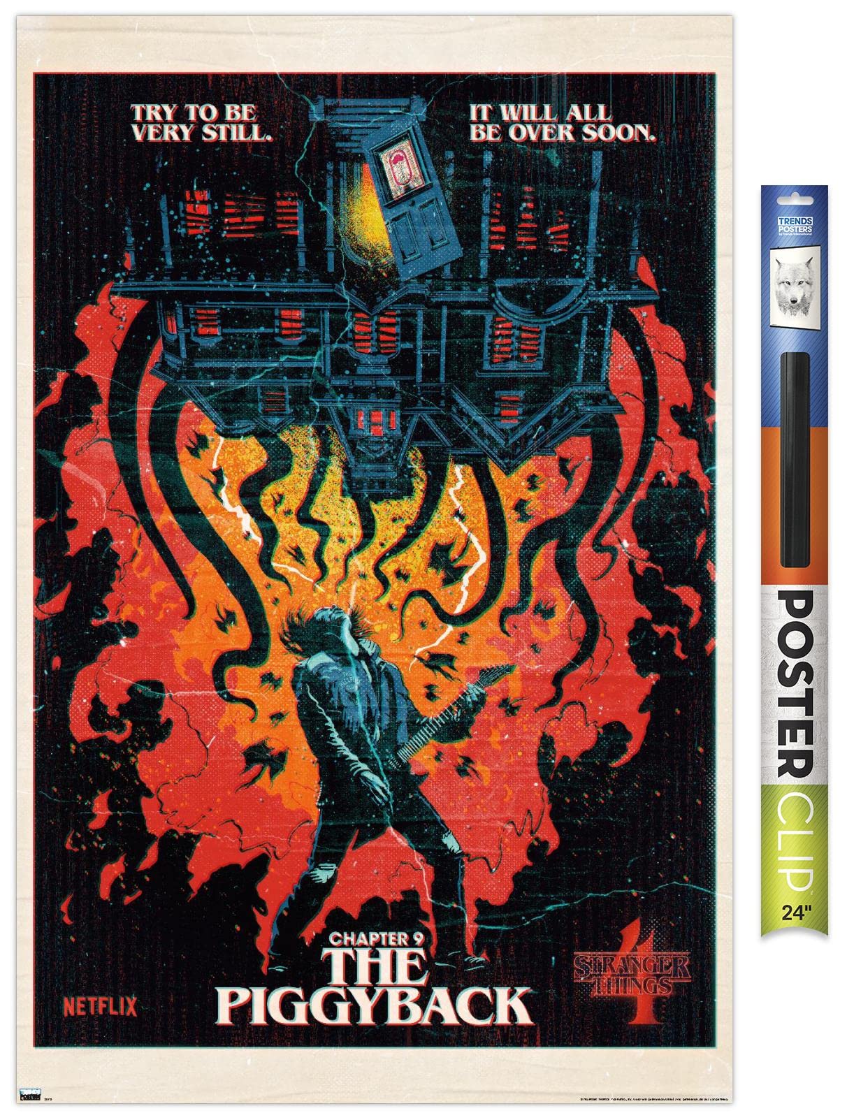 Trends International Netflix Stranger Things: Season 4 - The Piggyback Wall Poster, 34L X 22.4W, Poster & Clip Bundle