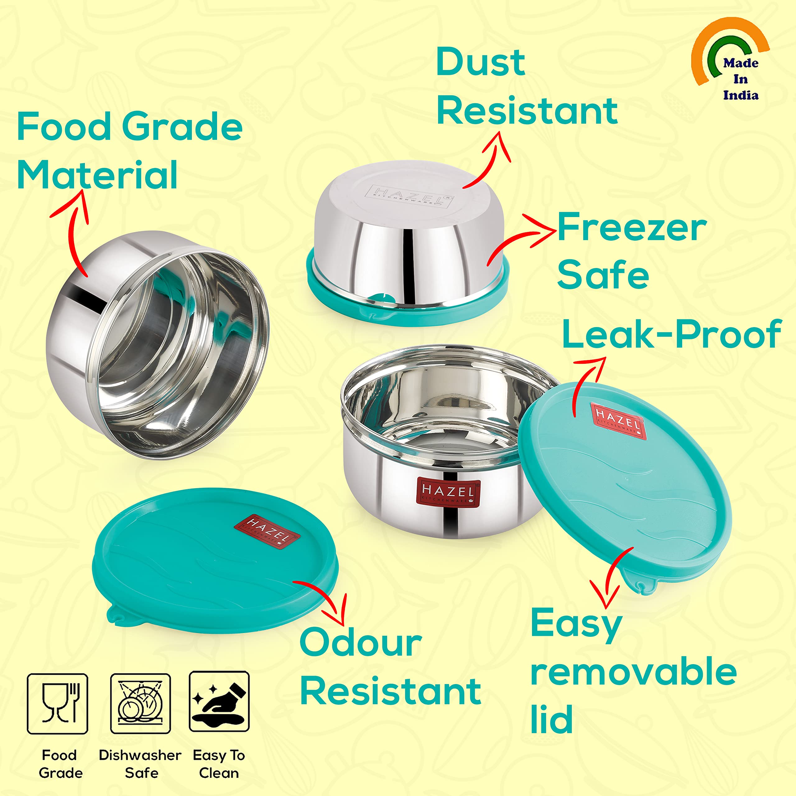 Hazel Stainless Steel Air Tight Containers For Storage & Tiffin Box | Storage Containers For Kitchen & Lunch Box With Leak Proof