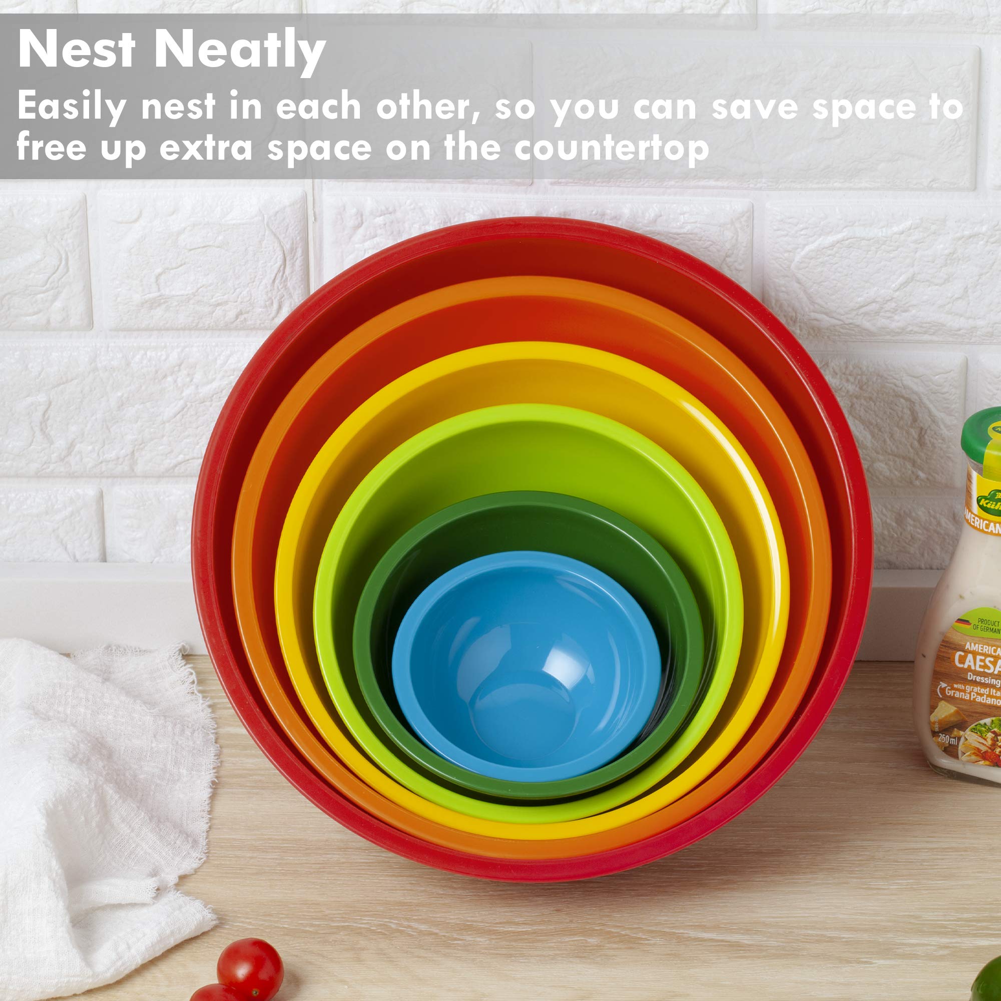 Yihong 6 Pcs Plastic Mixing Bowls Set, Colorful Serving Bowls For Kitchen, Ideal For Baking, Prepping, Cooking And Serving Food,