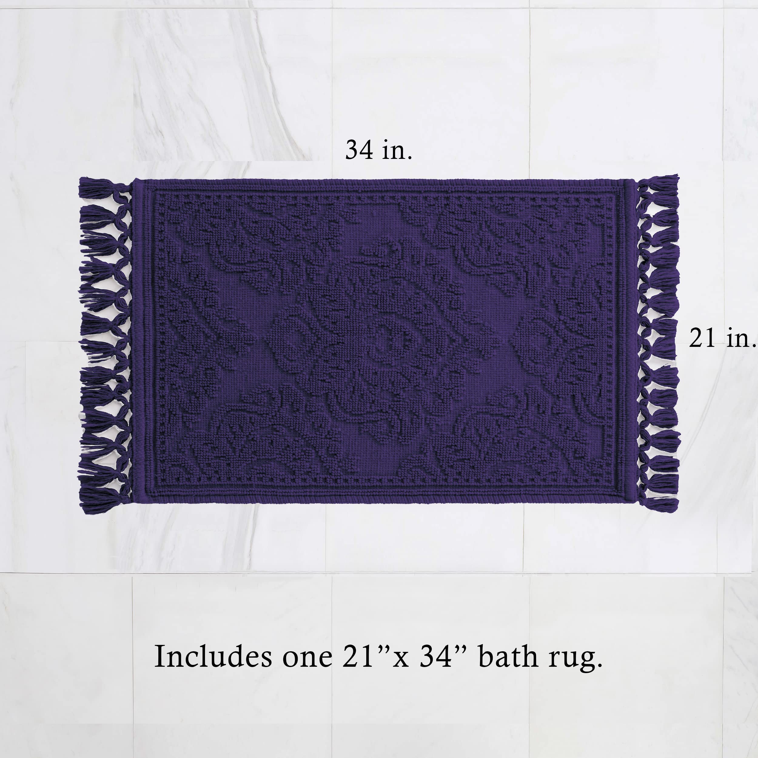Jean Pierre - Ricardo Bath Mat, Woven Fringe Bathroom Rugs, 100% Cotton, Premium Bathroom Decor - Measures 21'' X 41'' - Indigo