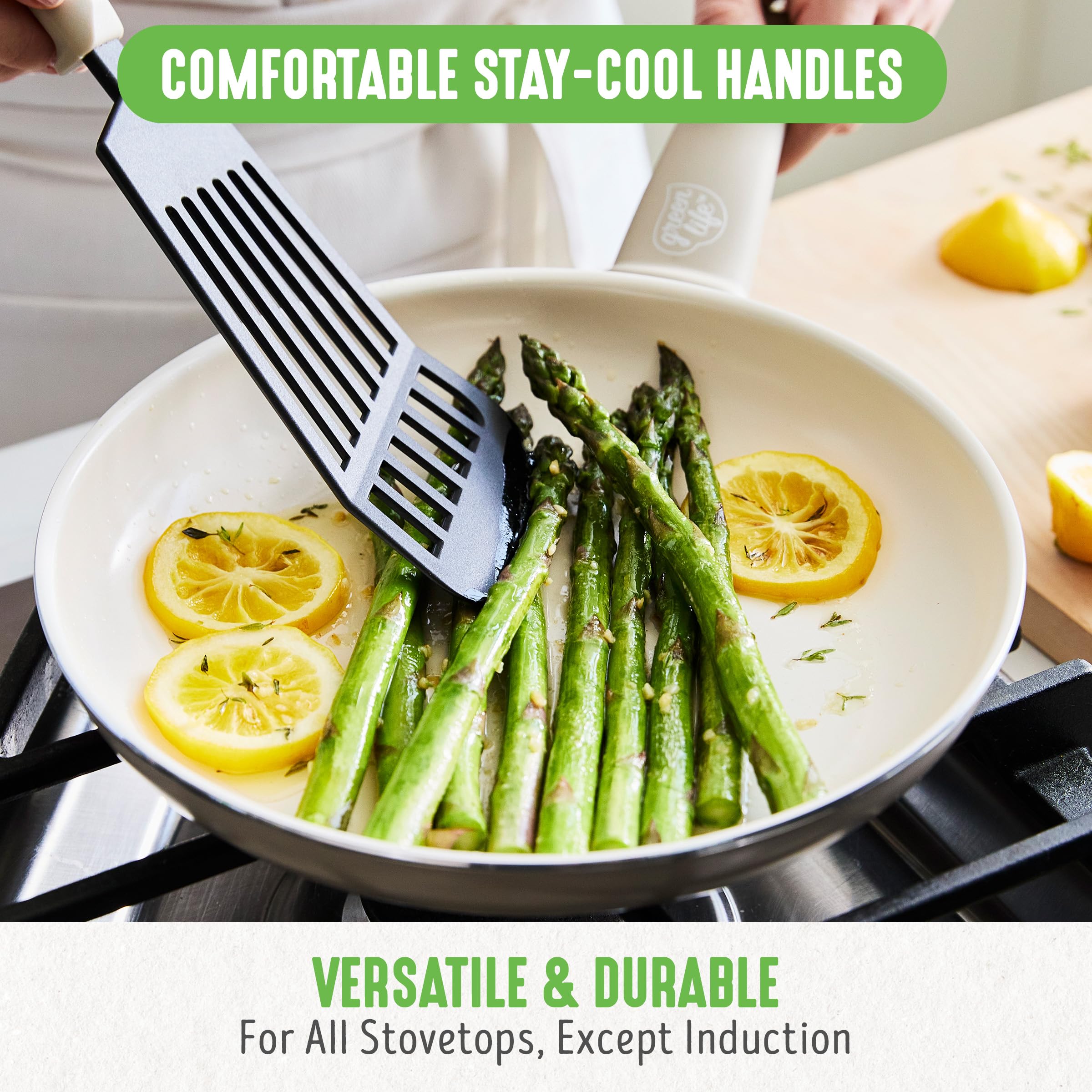 GreenLife Soft Grip Healthy Ceramic Nonstick 16 Piece Kitchen Cookware Pots and Frying Sauce Saute Pans Set, PFAS-Free with Kitc