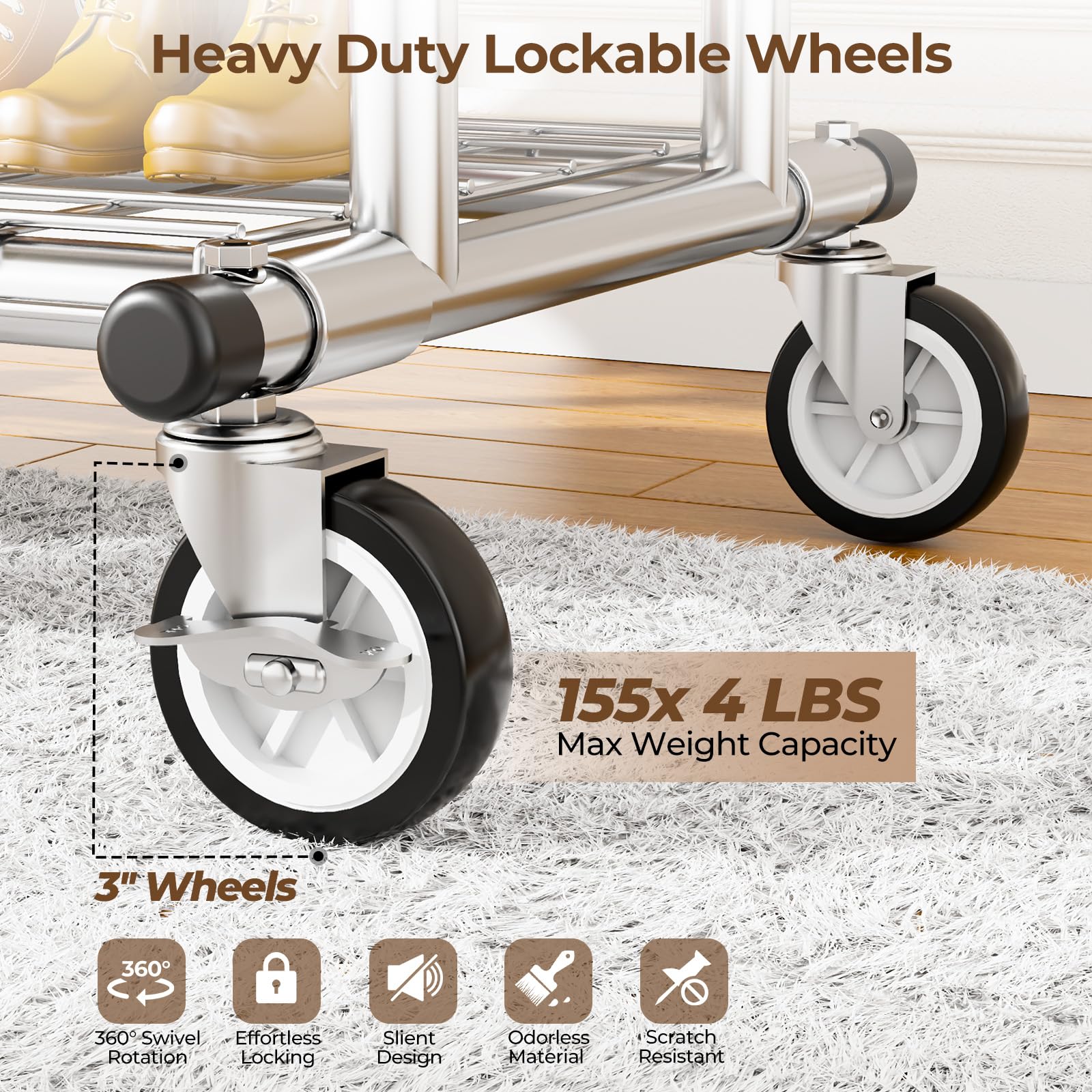 Hyseyy Heavy Duty Clothes Rack, Rolling Clothing Rack With Shelves Load 620 Lbs, Double Rod Clothing Racks For Hanging Clothes,