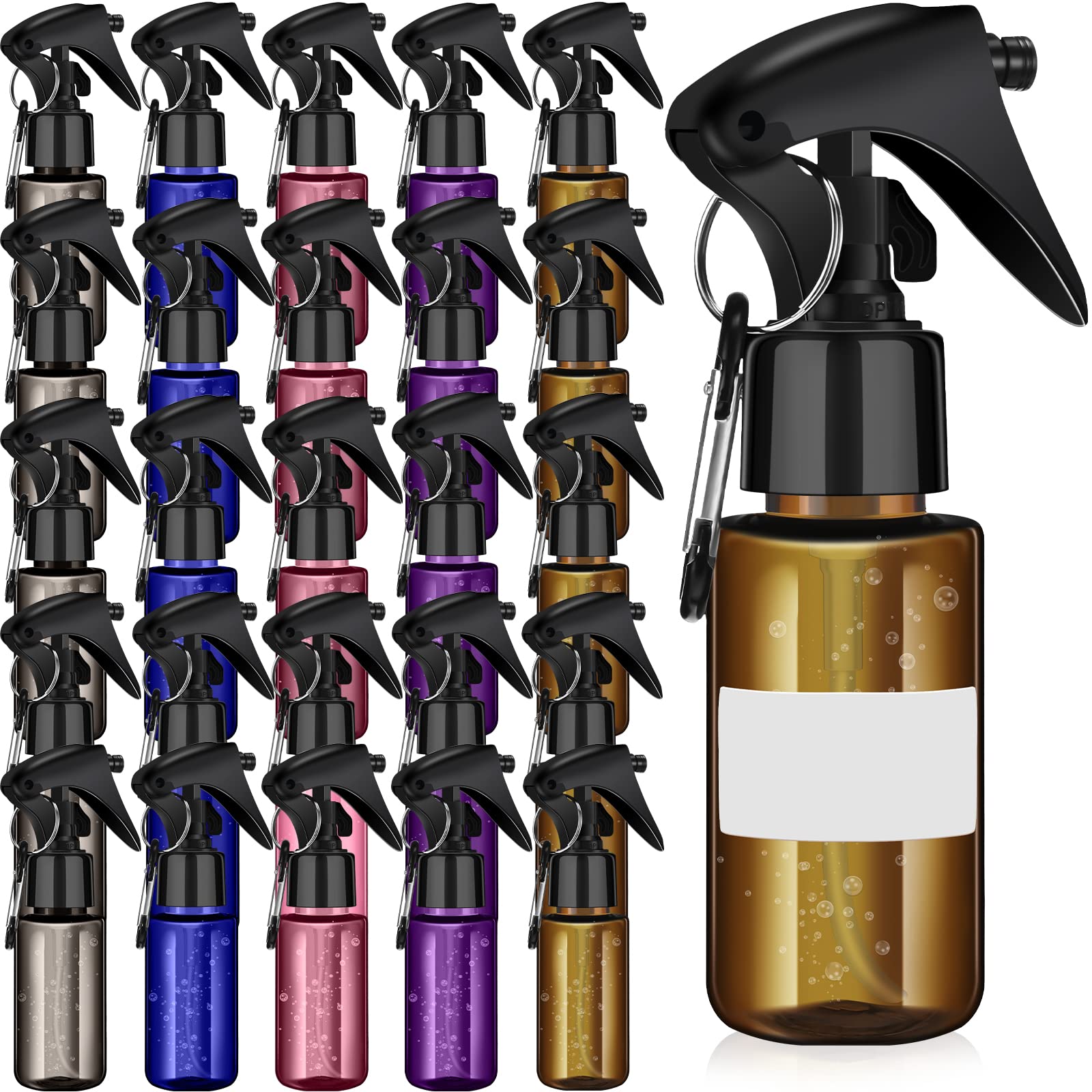 Roshtia 20 Pcs Small Spray Bottle With Keychain 2 Oz Plastic Mini Spray Bottles Refillable 60Ml Travel Size Spray Bottle With 1