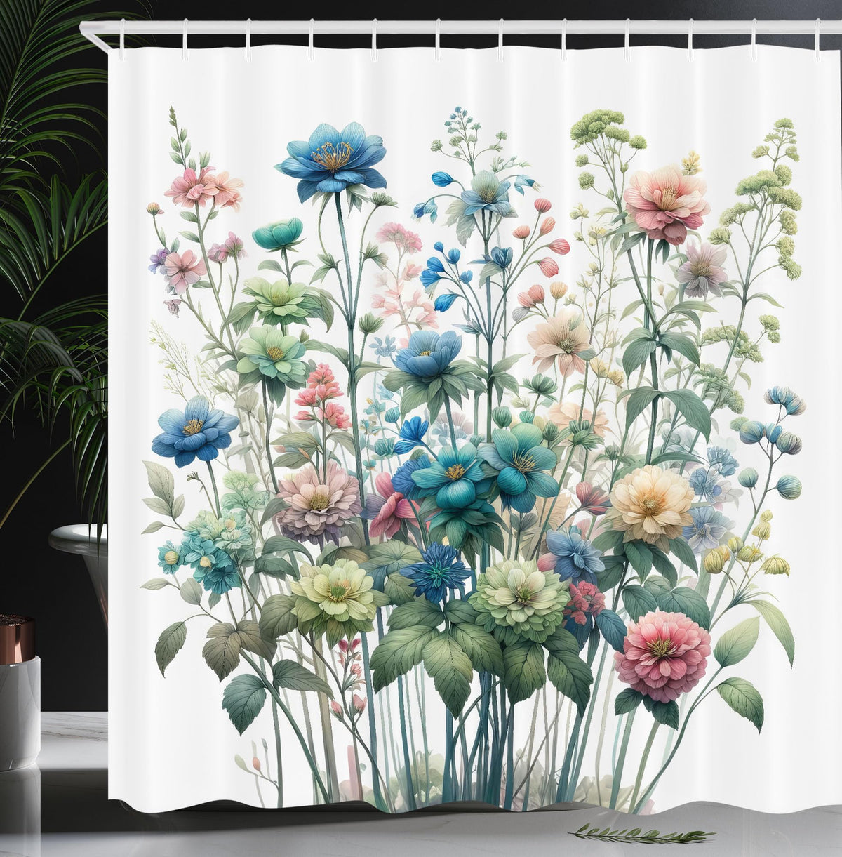 Ambesonne Floral Shower Curtain, Garden Bouquet Composition Of Dreamy Peony Flowers With Greenery Leaves, Cloth Fabric Bathroom