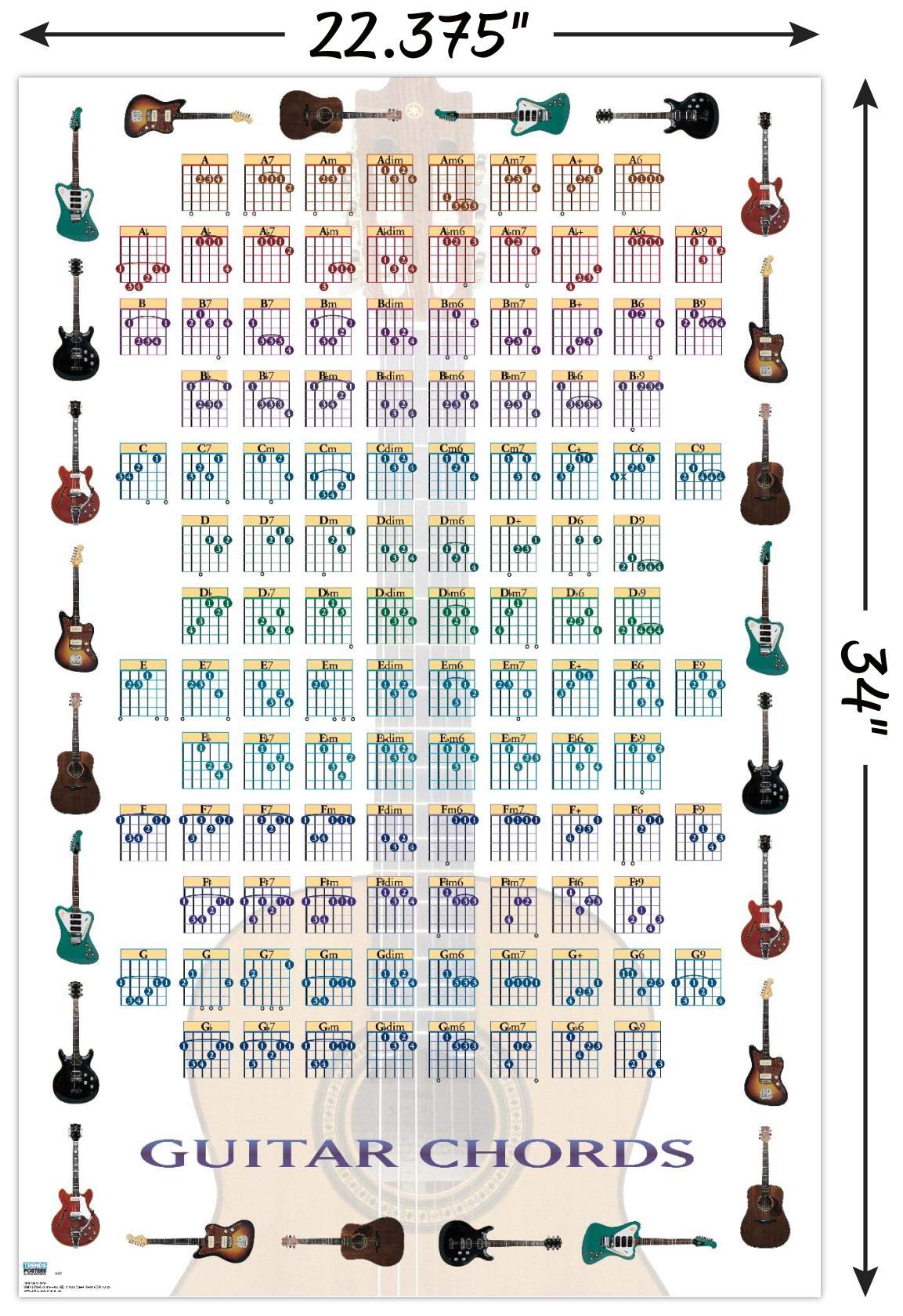 Trends International Guitar Chords Ii - Learn To Play Guitar Wall Poster, 22.375'' X 34'', Poster & Mount Bundle